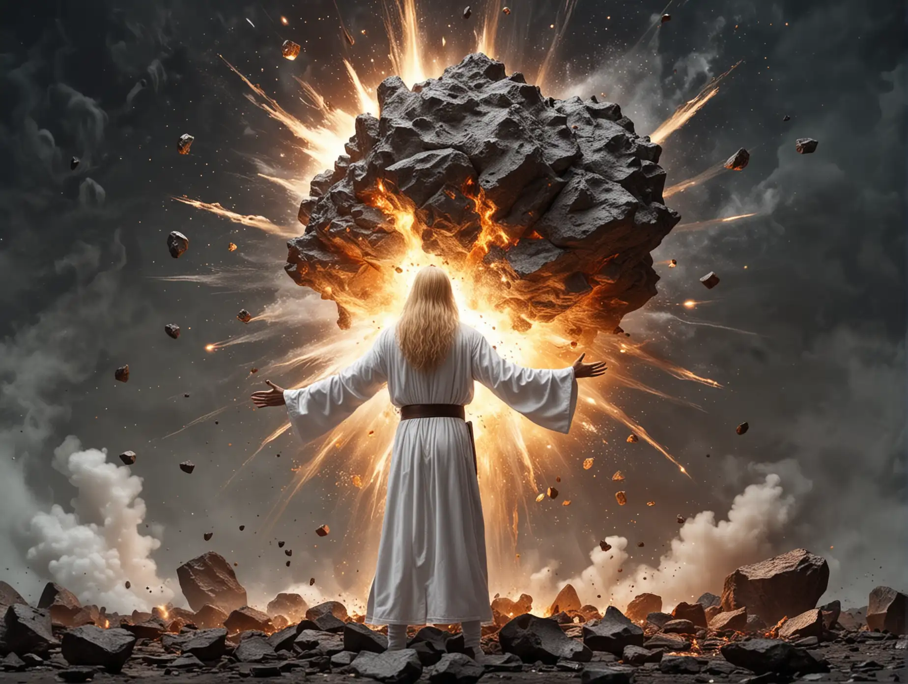 Elf-Man-Holding-Back-Meteorite-Explosion-with-Long-Golden-Hair