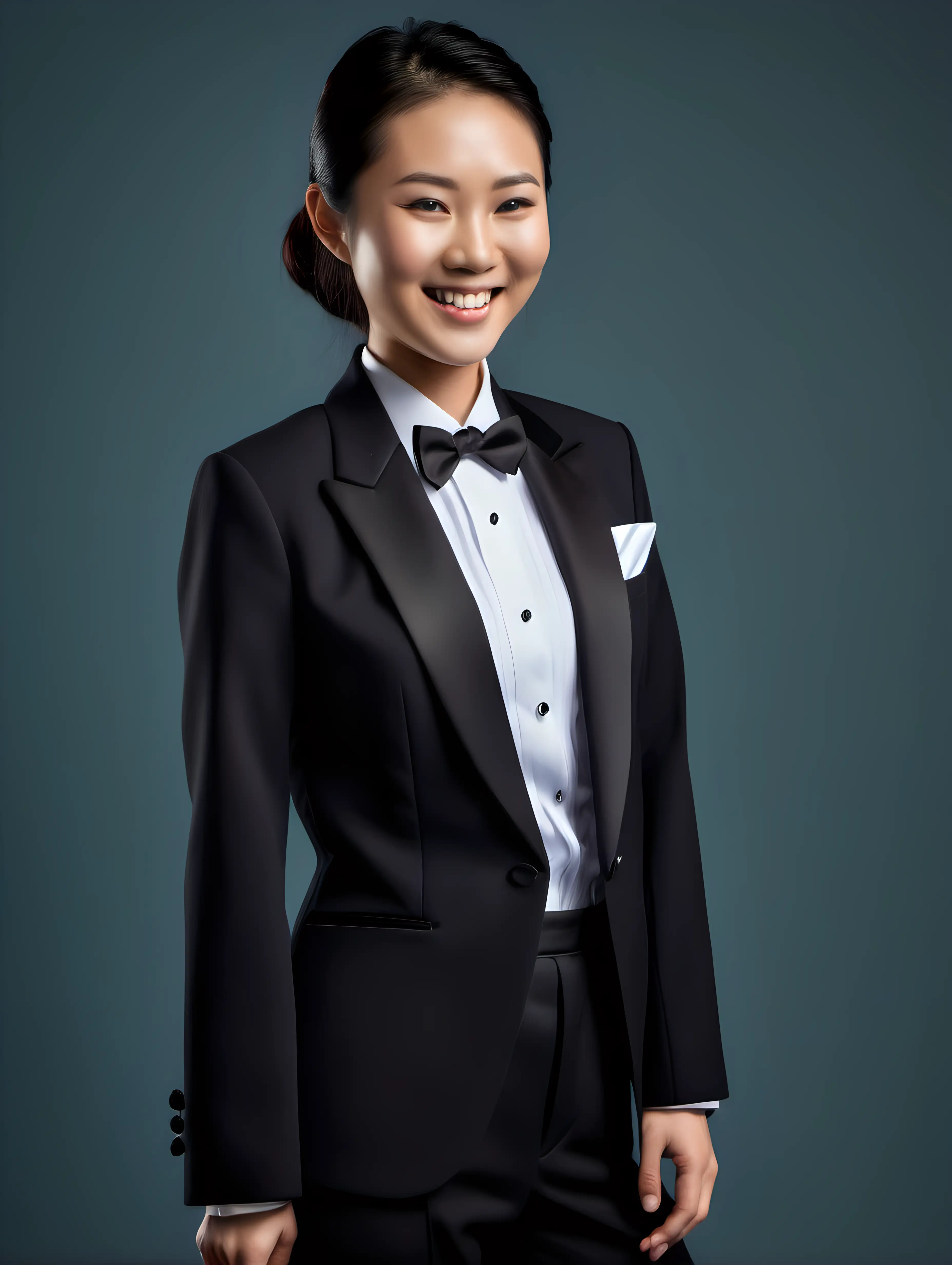 Stylish-Asian-Woman-in-Open-Tuxedo-with-Cufflinks