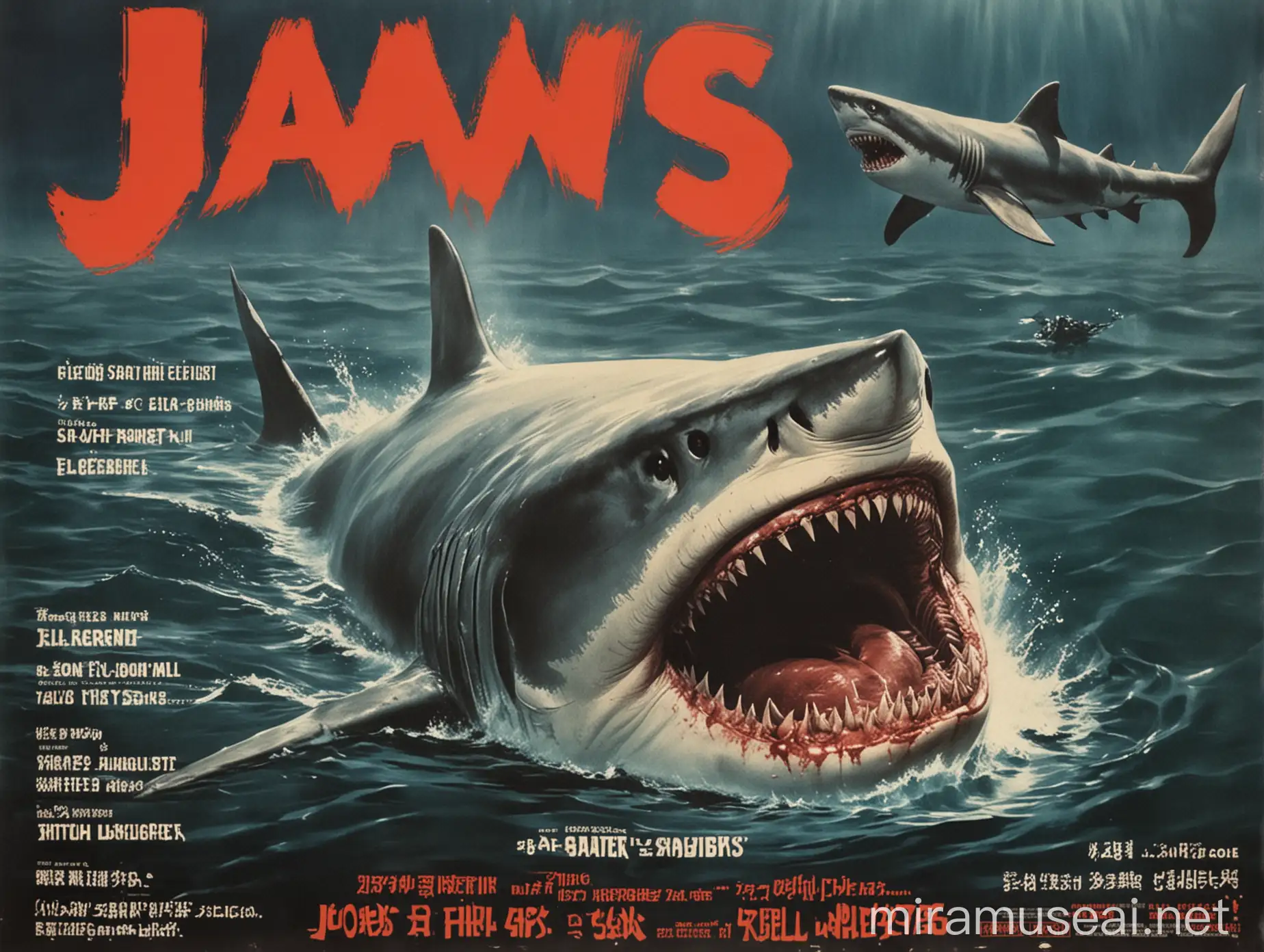 Vintage Horror Movie Poster Killer Sharks in Jaws