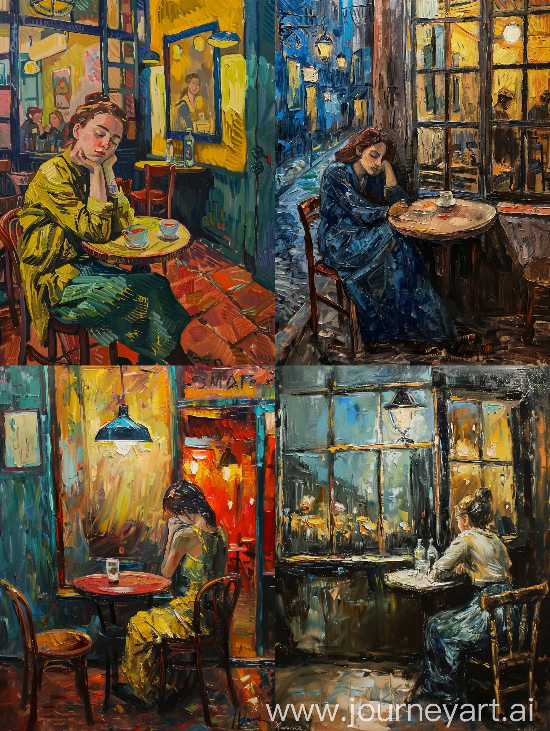 Realistic-Genre-Oil-Painting-of-a-Woman-in-Cafe-Van-Gogh-Style