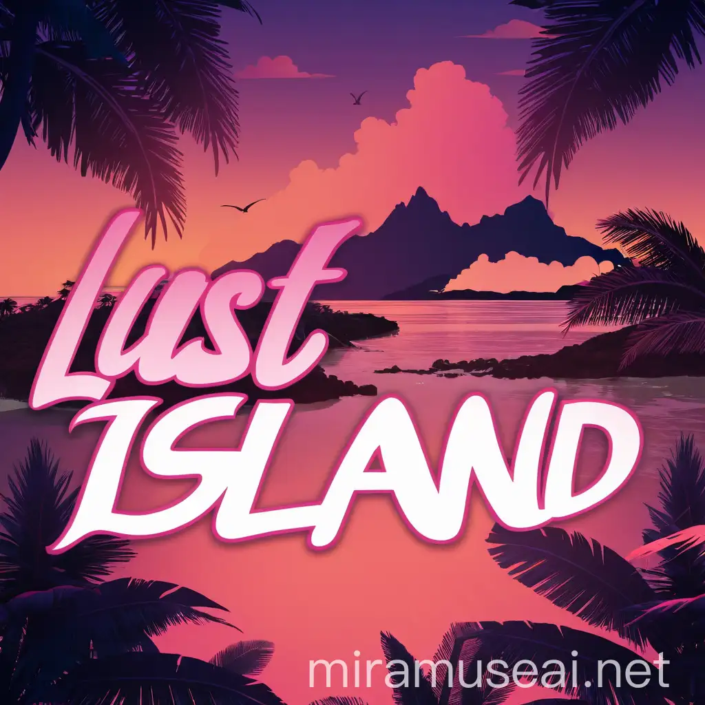Tropical Island Logo Design with Lush Greenery and Azure Waters