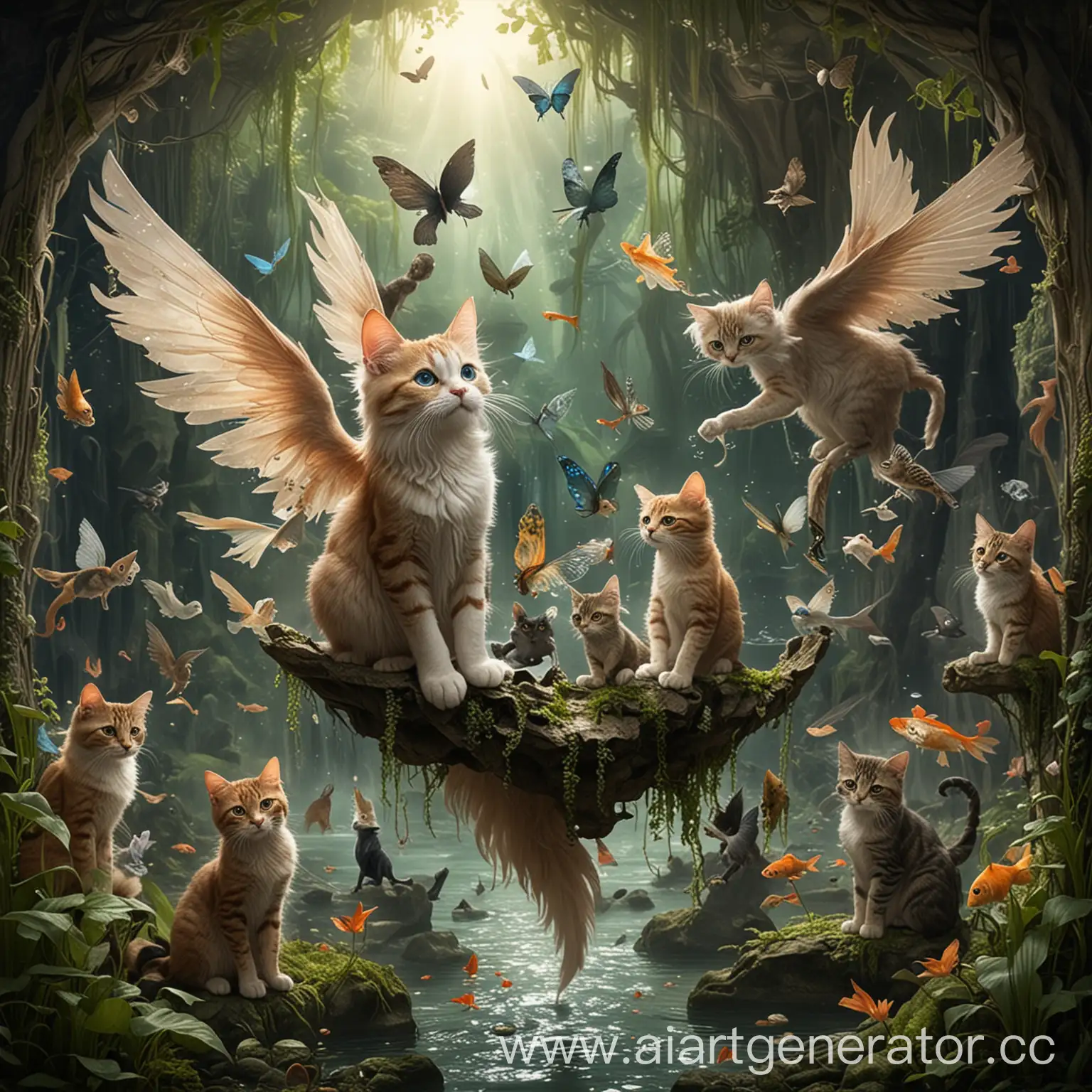 Fantasy-Scene-with-Winged-Cats-and-Fairy-People