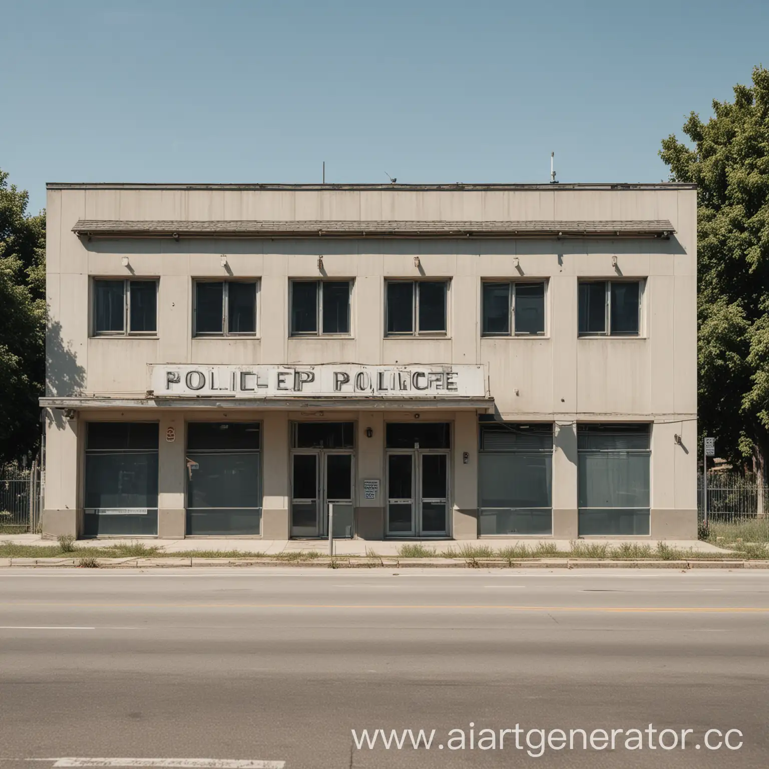 A police department, alone, during the day, without text and signboards.