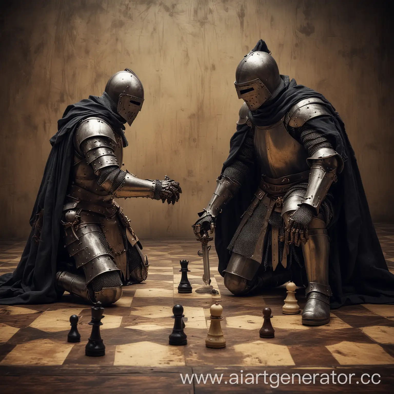 Fearful-Knight-Defended-by-Brave-Pawn-in-Medieval-Chess-Game