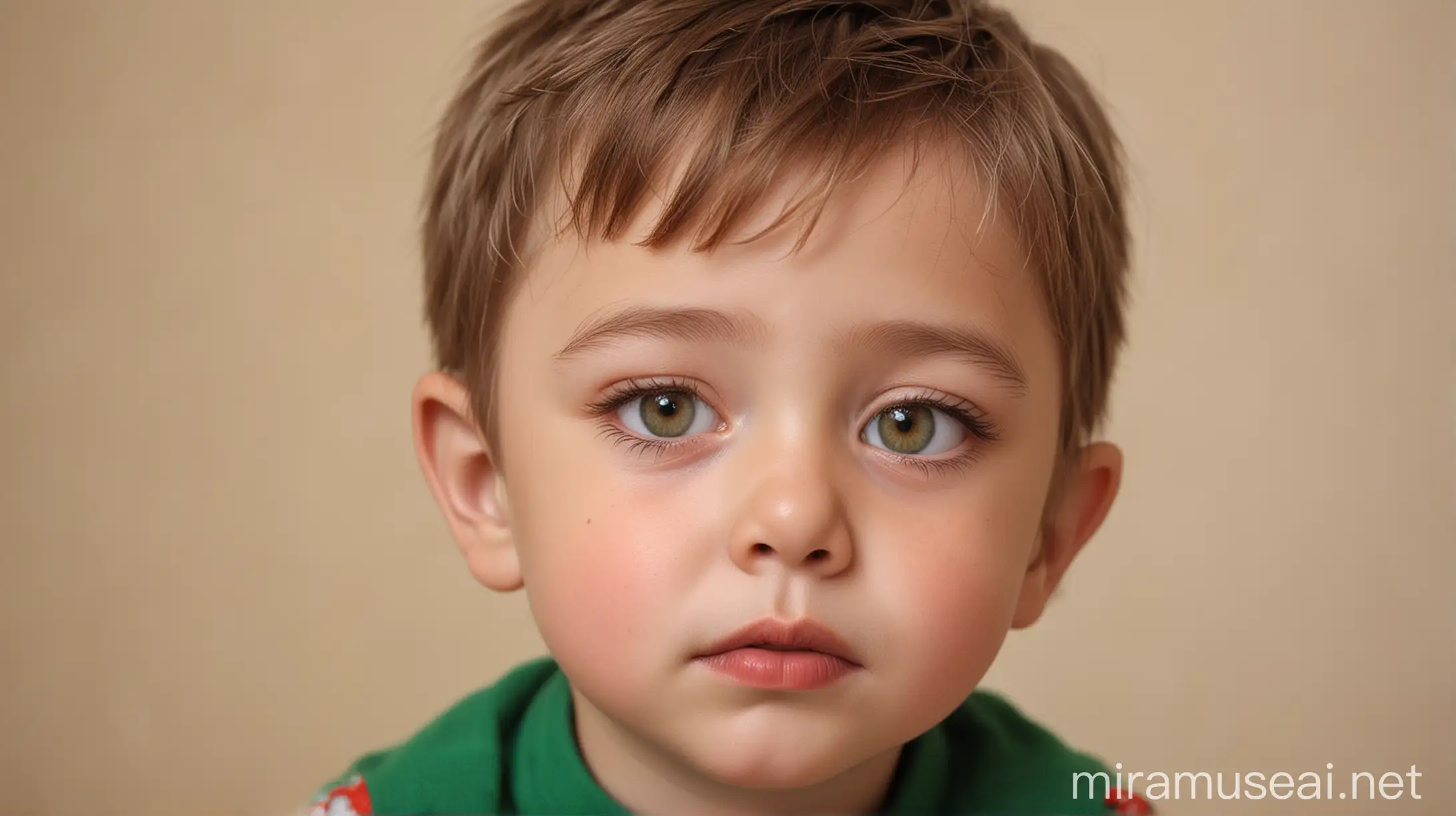 Portrait of a Handsome 4YearOld Boy with Big Green Eyes