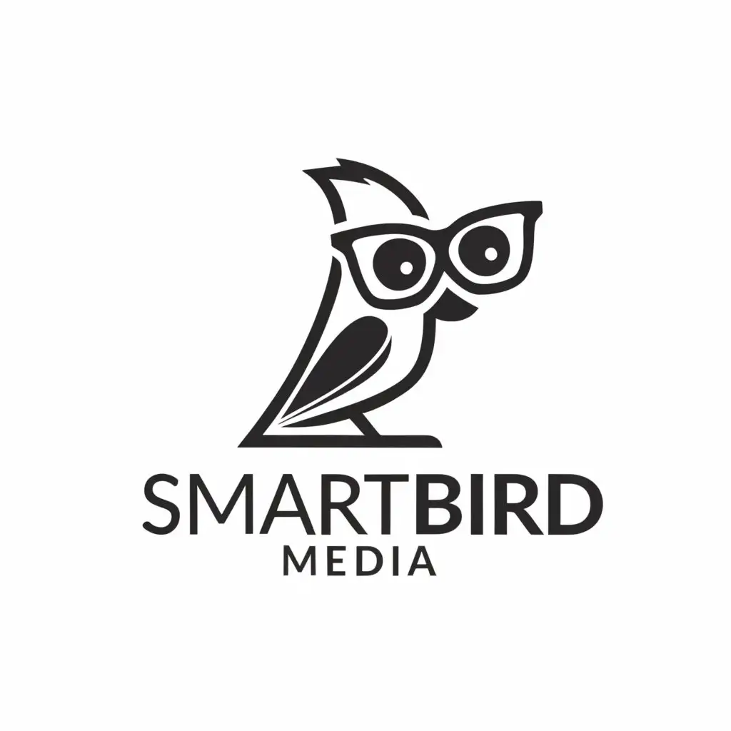 LOGO-Design-For-Smart-Bird-Media-Stylish-Bird-with-Glasses-in-Timeless-Monochrome