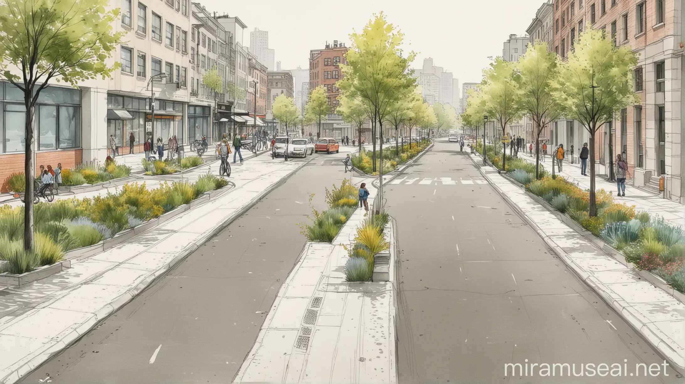 Urban Streetscape and Sidewalk Design Sketches New Urbanism and Resilient City Concepts