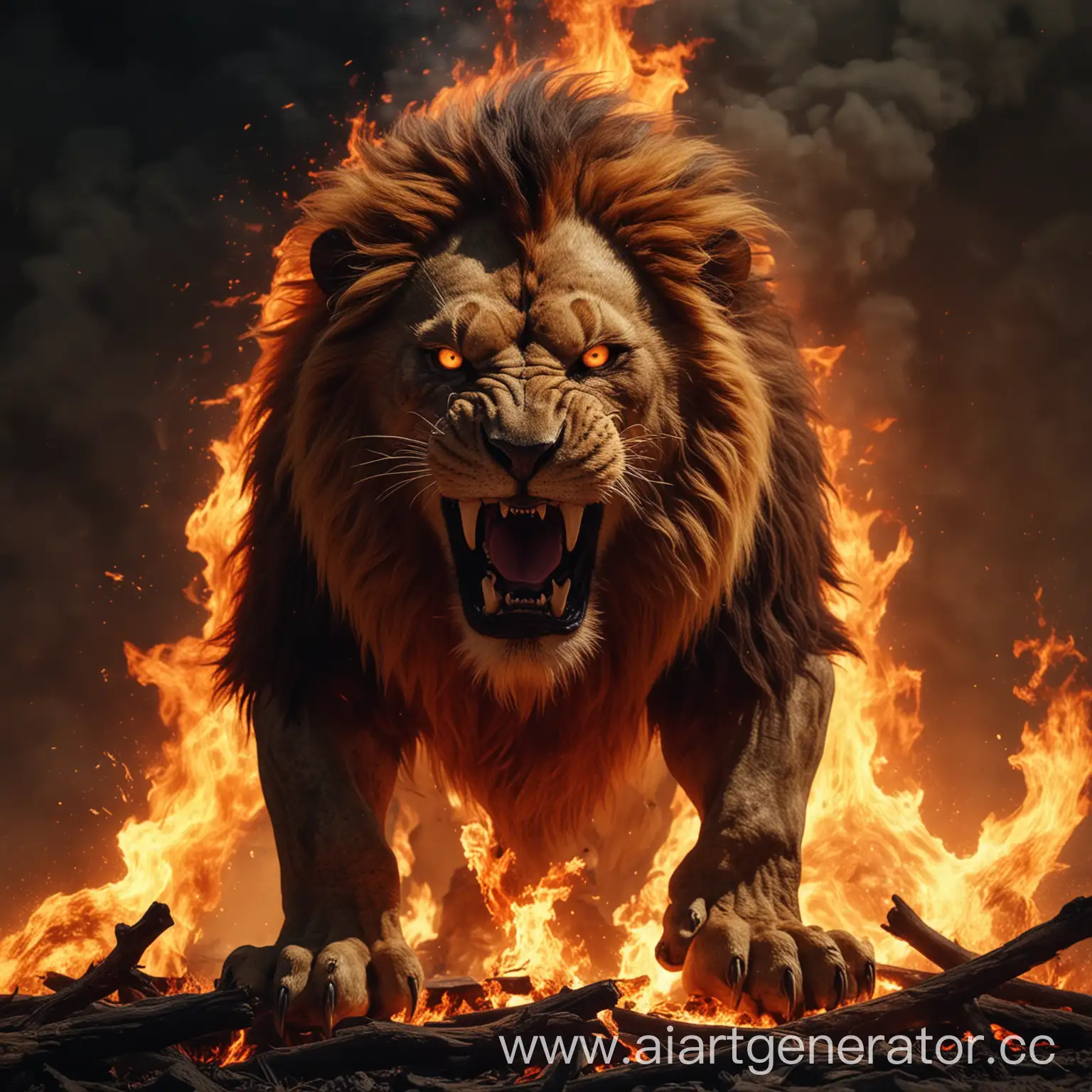 Fiery-Monster-Lion-Roaring-in-8K-Resolution