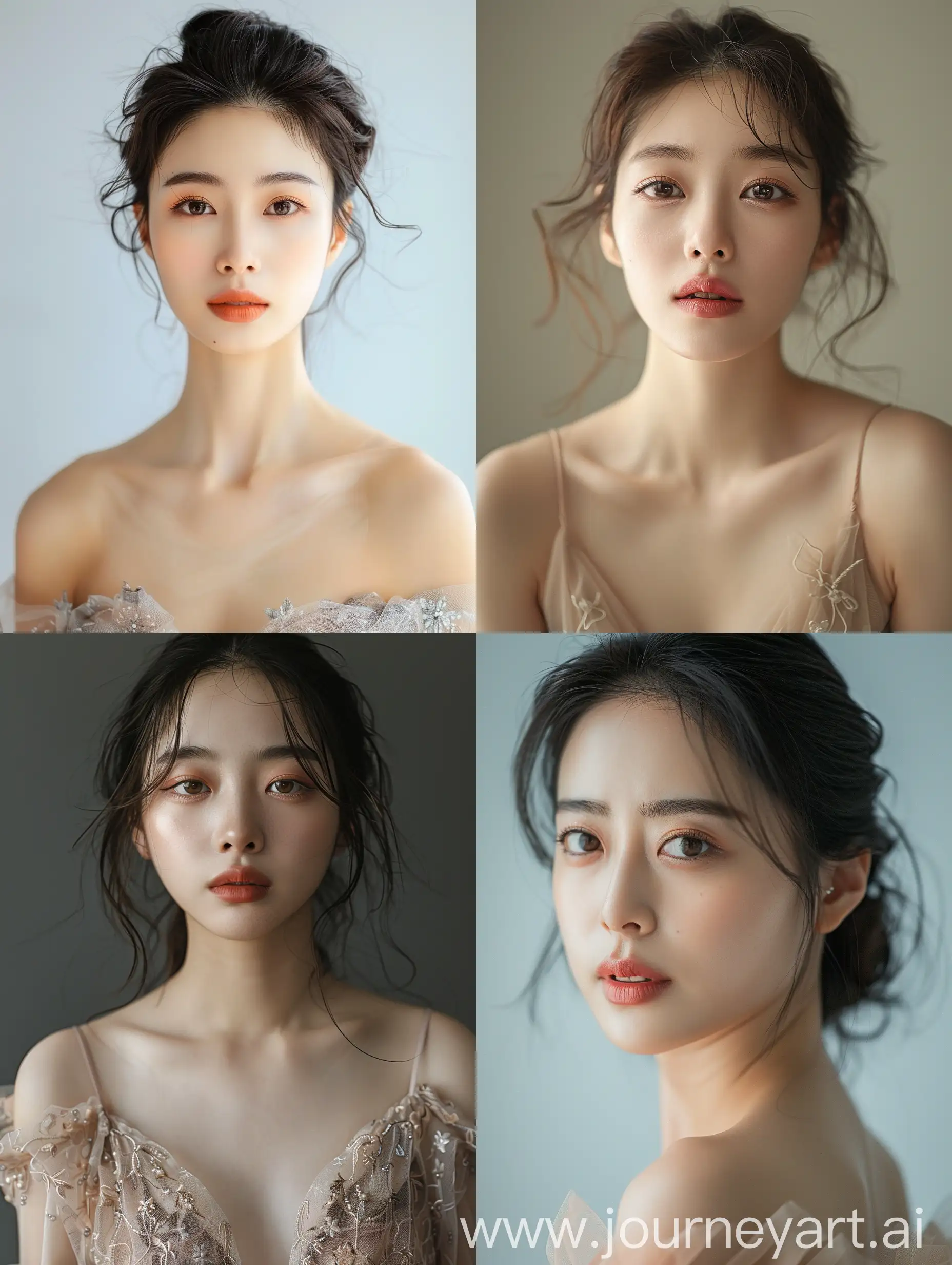 Beautiful Asian woman, Korean facial model, real-life style, wearing a dress, exquisite facial skin, full body photo - ar 2:3-- v 6.0