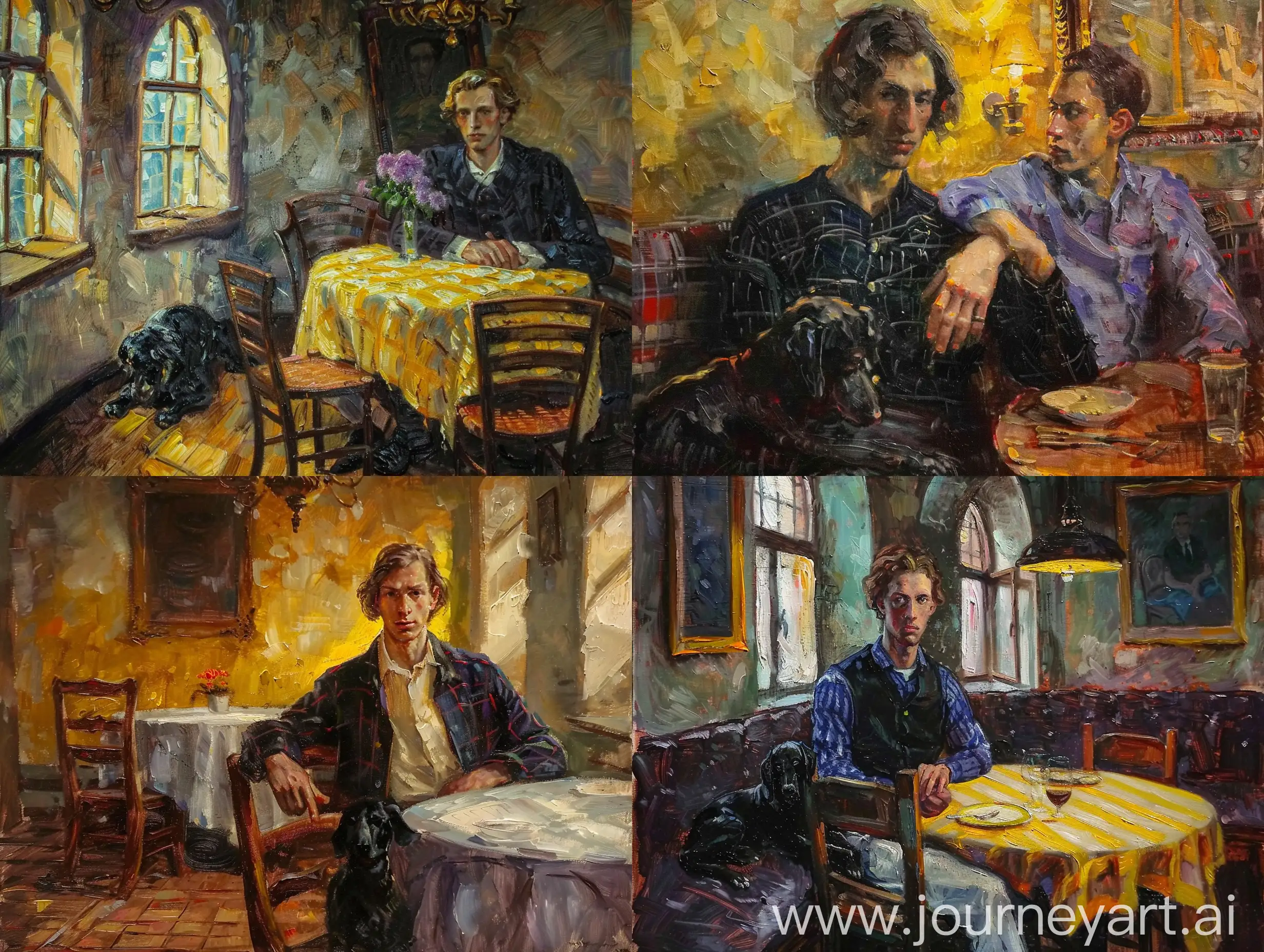 Elegant-Oil-Painting-of-a-Couple-Dining-in-a-Stylish-Restaurant