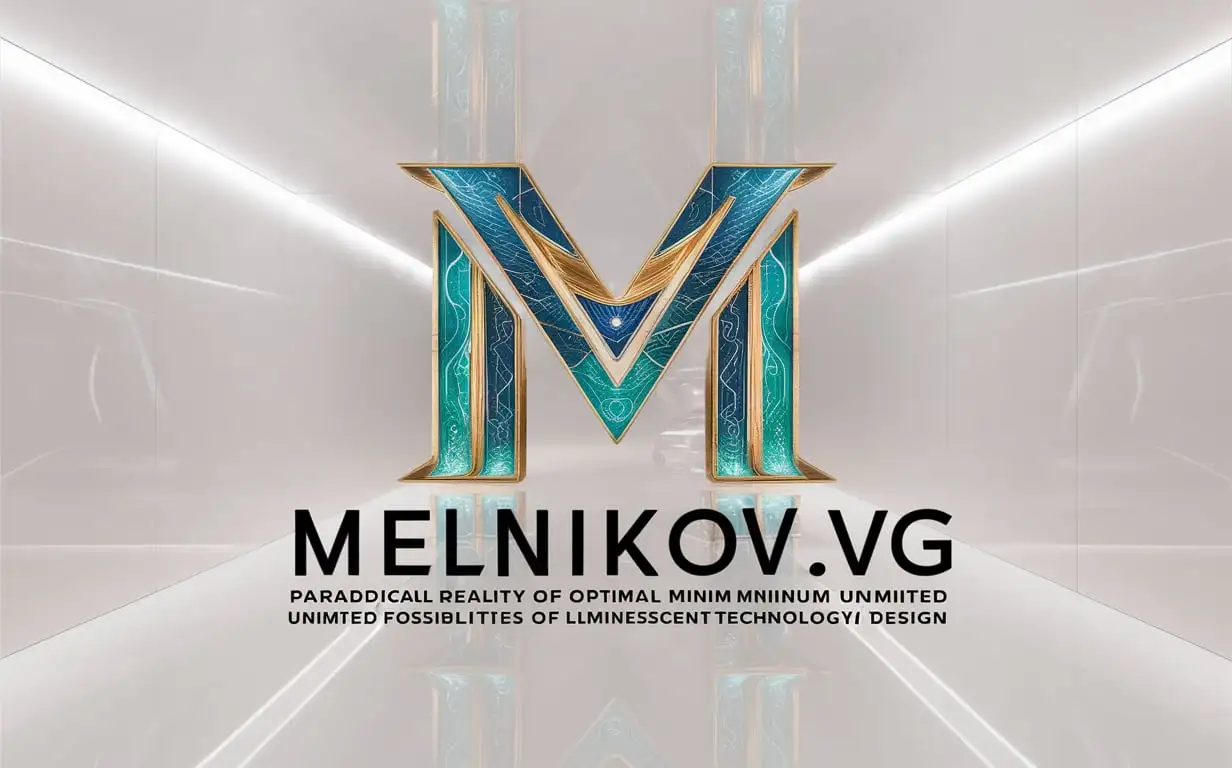 Analog logo 'Melnikov.VG', author style 'Paradoxical reality optimal minimum luminous technology design', white background, --no© Melnikov.VG, melnikov.vg, &izobrazhenie& %logo%type% text% melnikov.vg