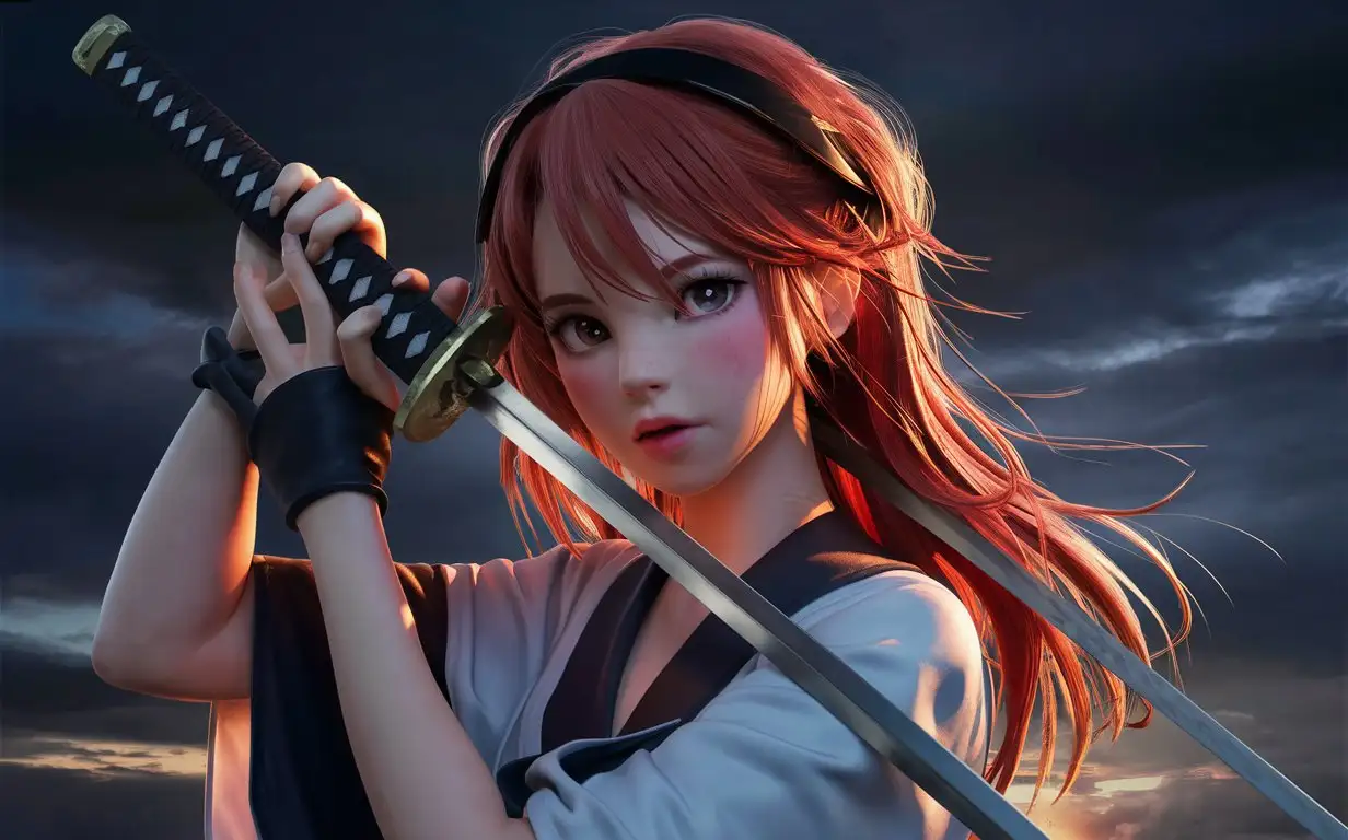 Anime girl in realism with katana