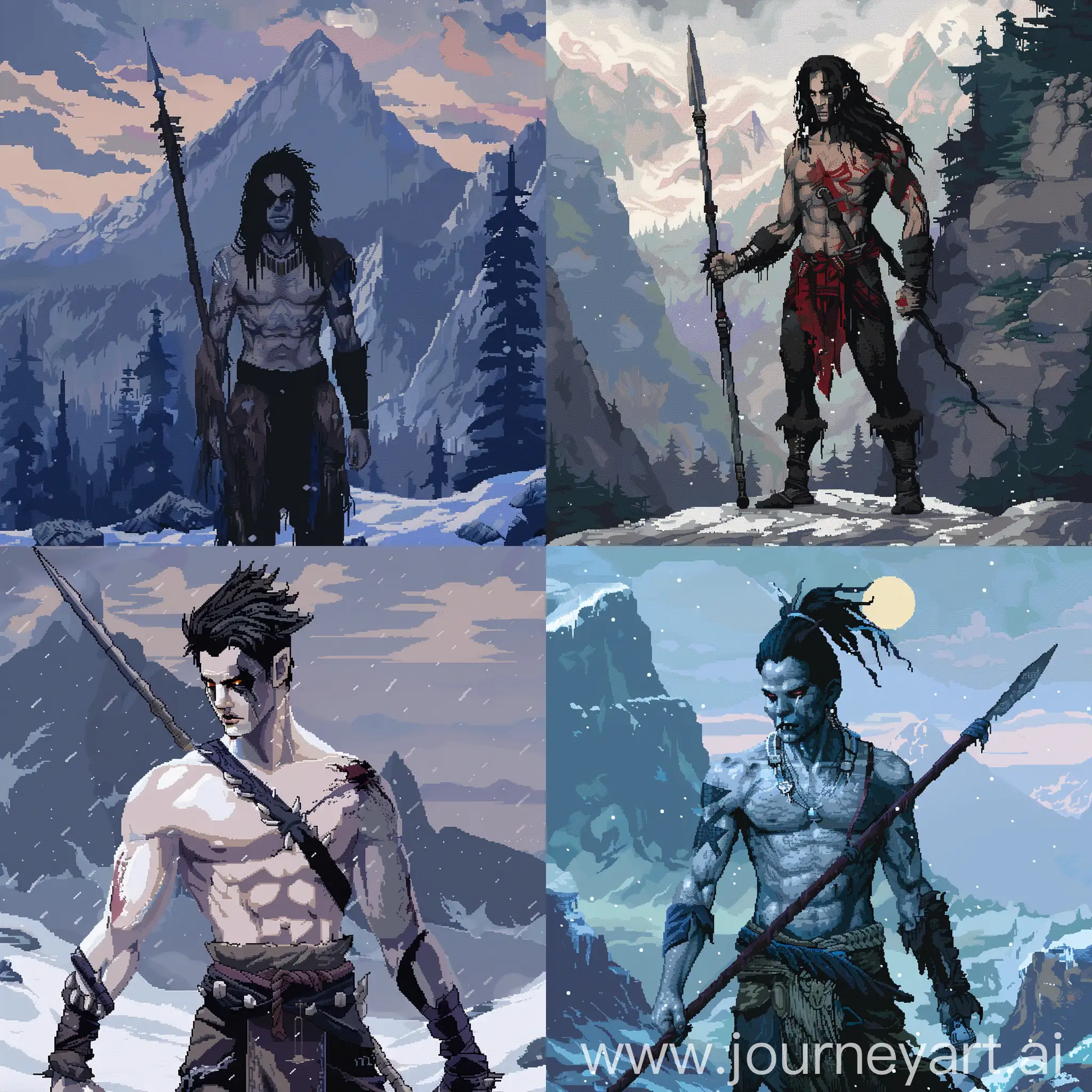 Lone-Vampire-Warrior-with-Cool-Spear-in-Snowy-Mountain-Dusk