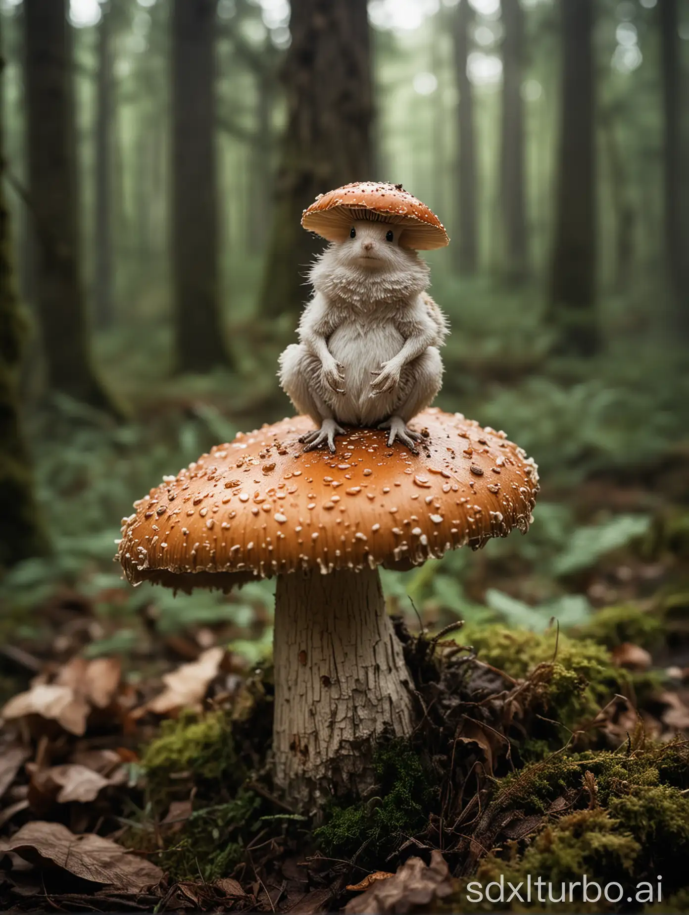 a nasty ef is sitting on a mushroom, hasselblad photography, masterpiece, best quality, Fujifilm