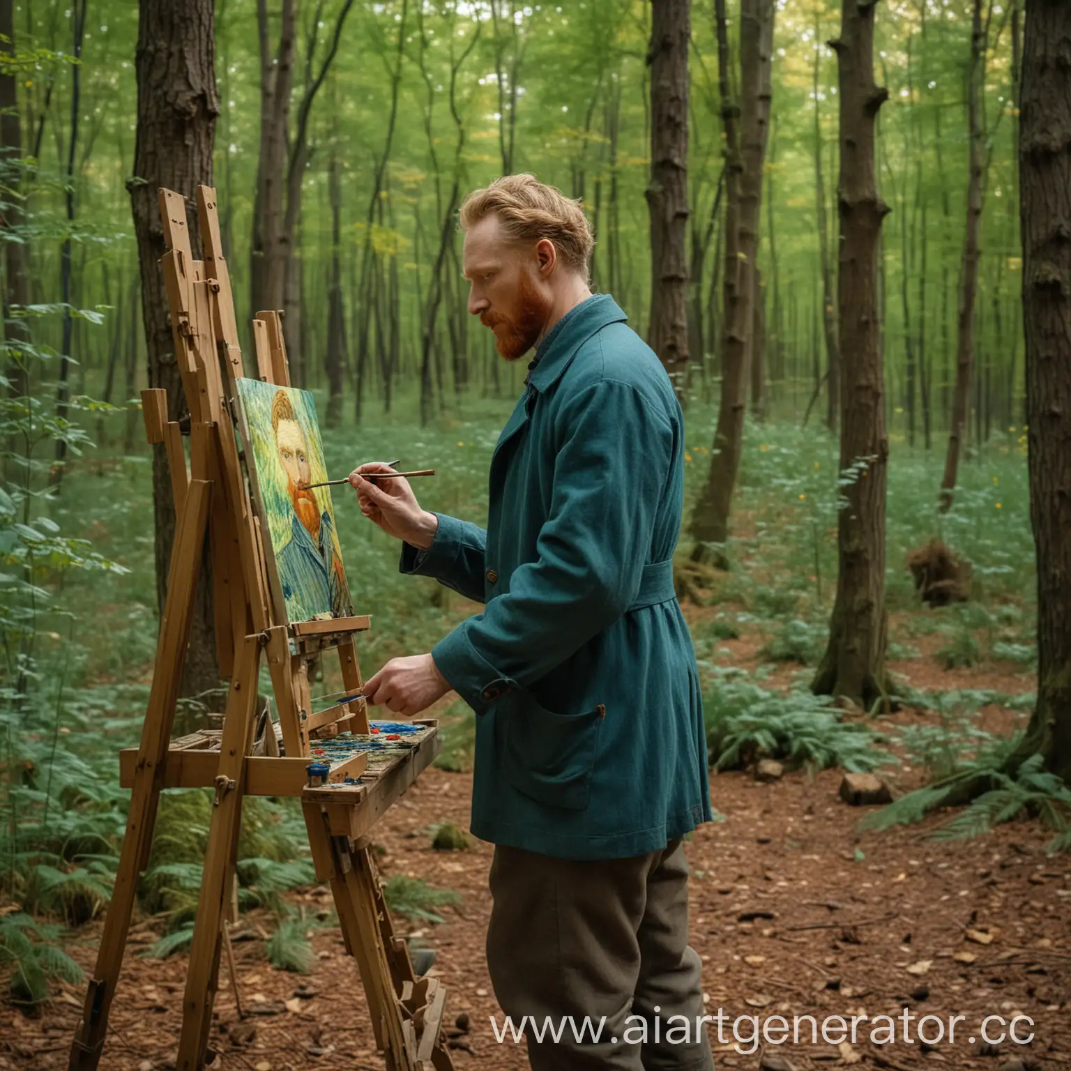 Artist-Vincent-Van-Gogh-Painting-in-Enchanted-Forest