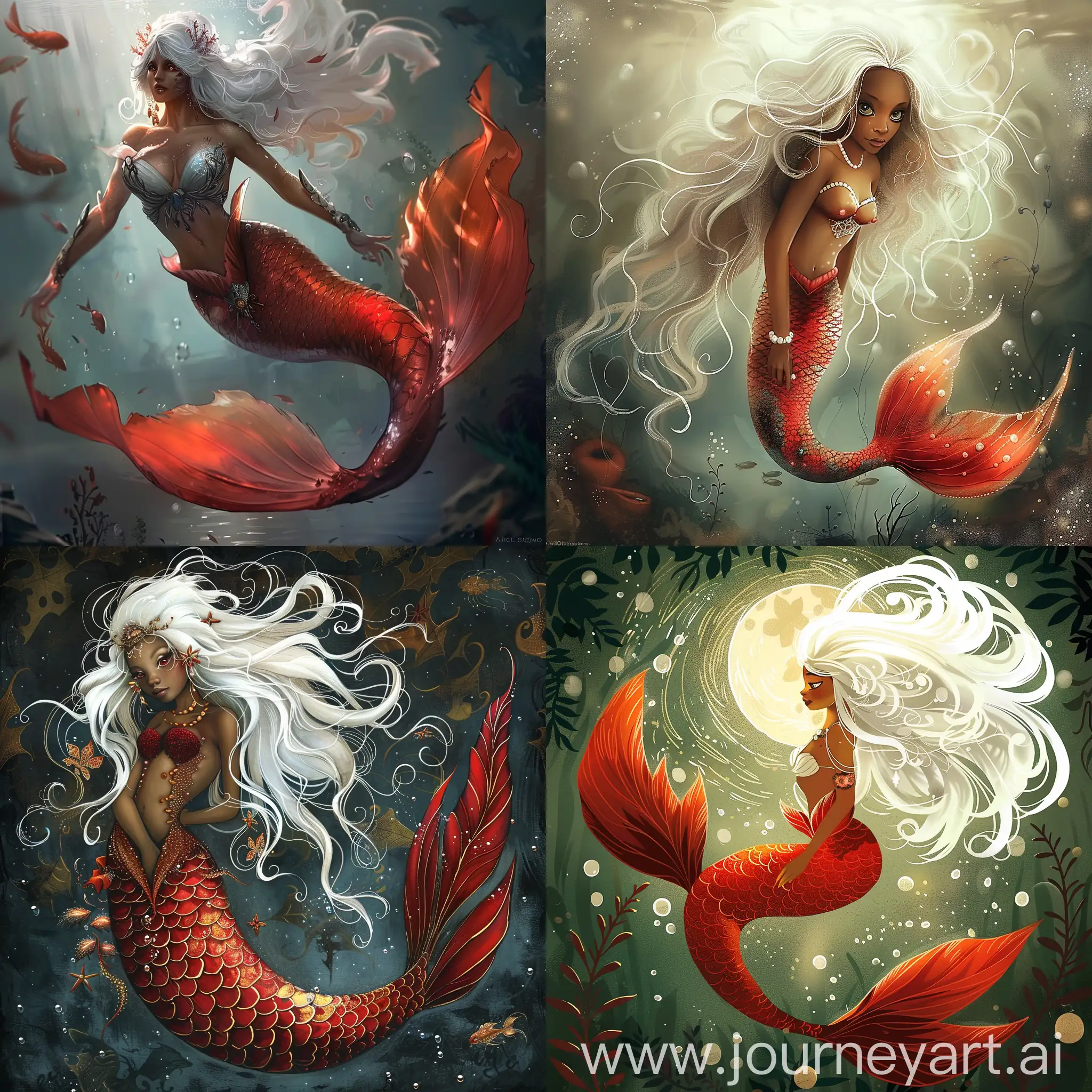 Enchanting-WhiteHaired-Mermaid-with-Majestic-Red-Tail
