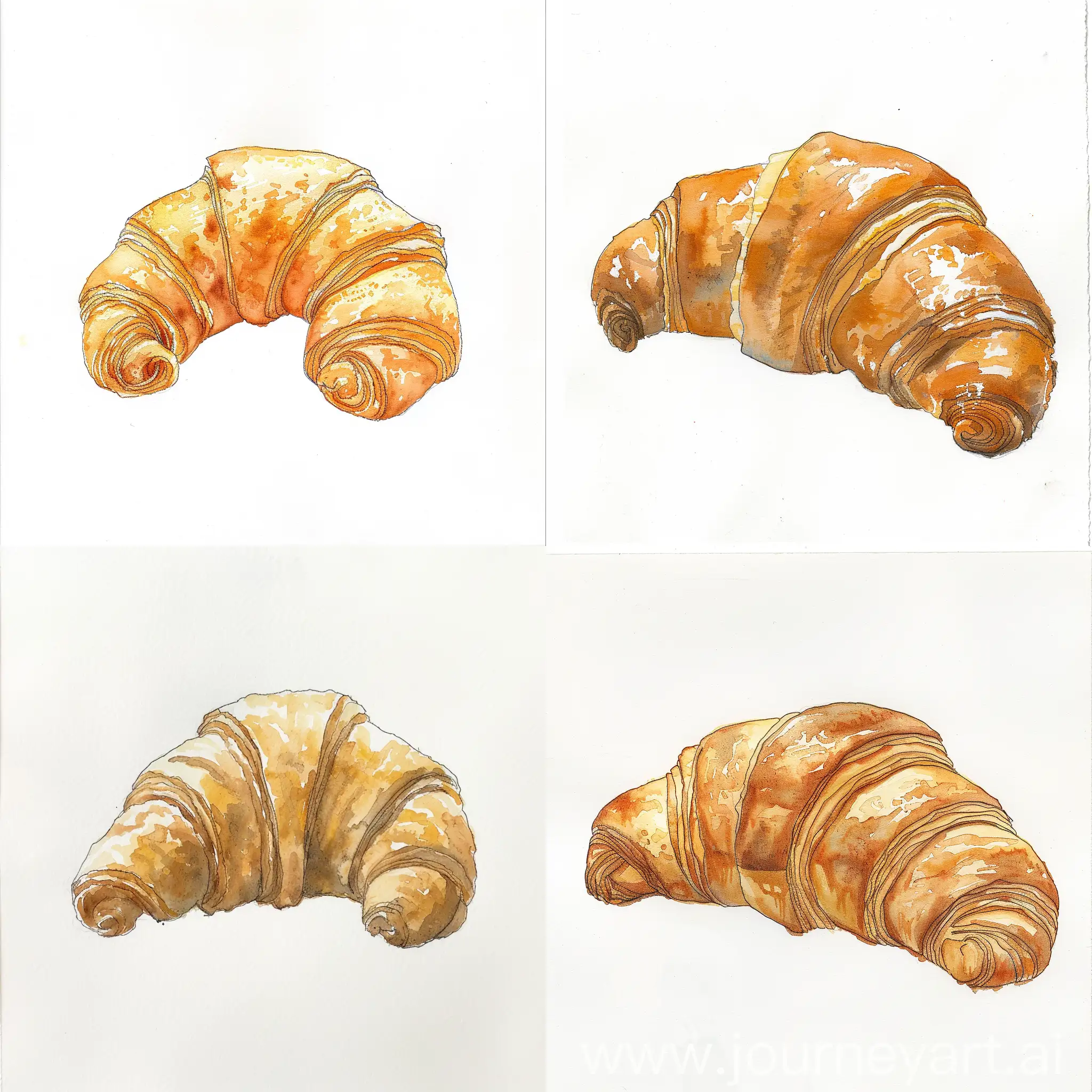 drawing, minimalist line, croissant, water color