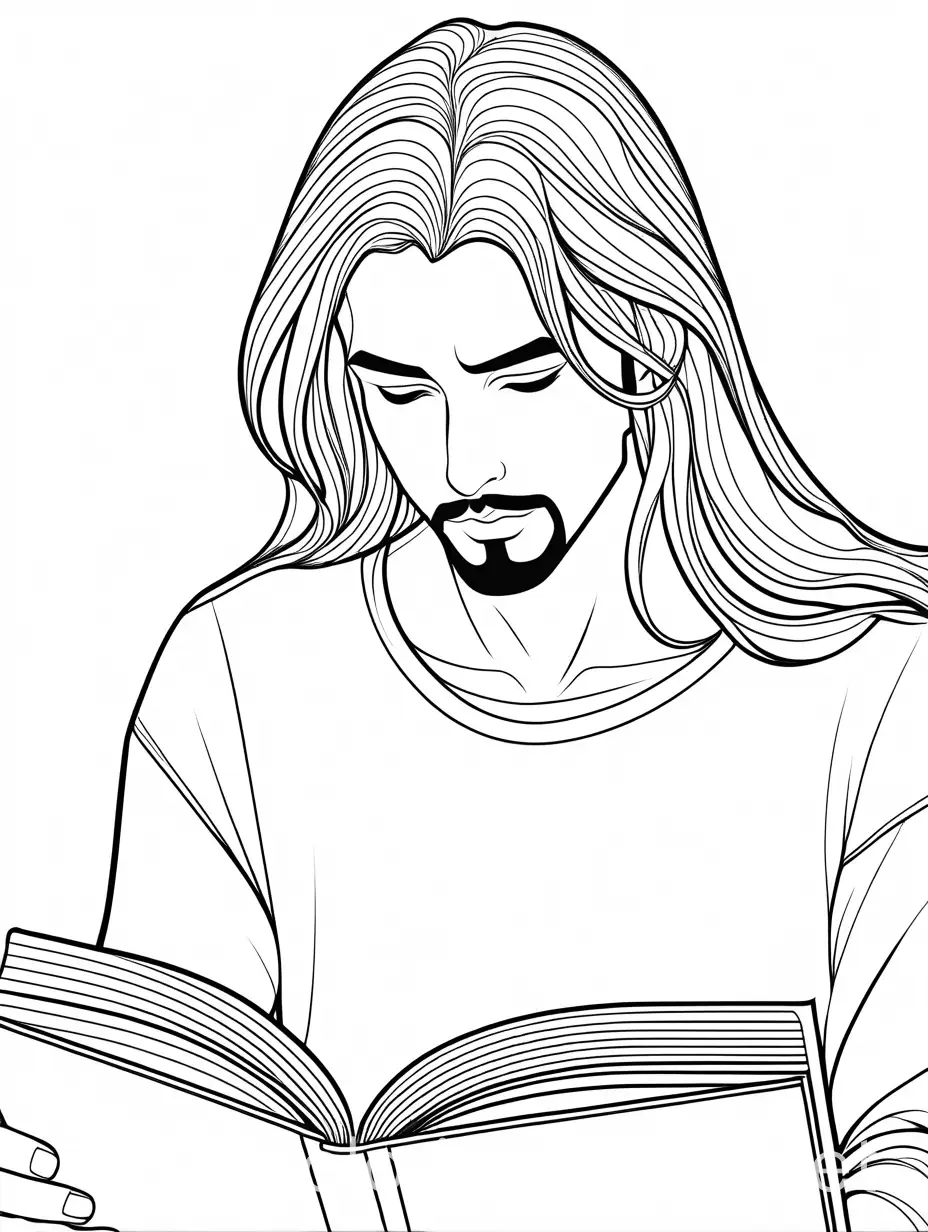 Hispanic-Anime-Guy-Coloring-Page-with-Wavy-Medium-Long-Hair-Reading-a-Book