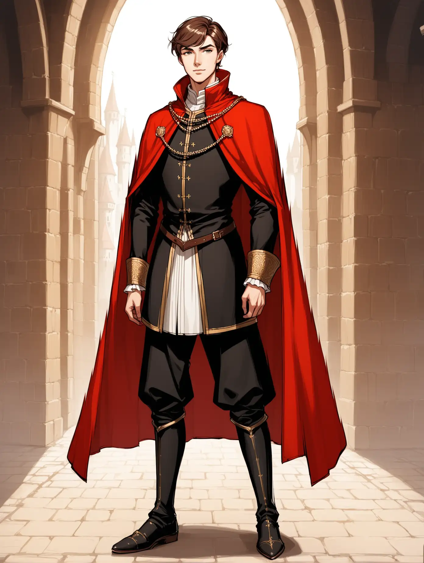 Aristocrat-Man-in-Medieval-Black-Clothing-with-Red-Cloak