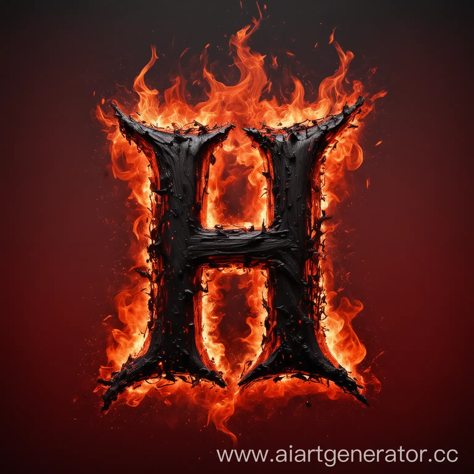 Буква "H", Чёрно-красный фон, огонь, хаос, агрессия
