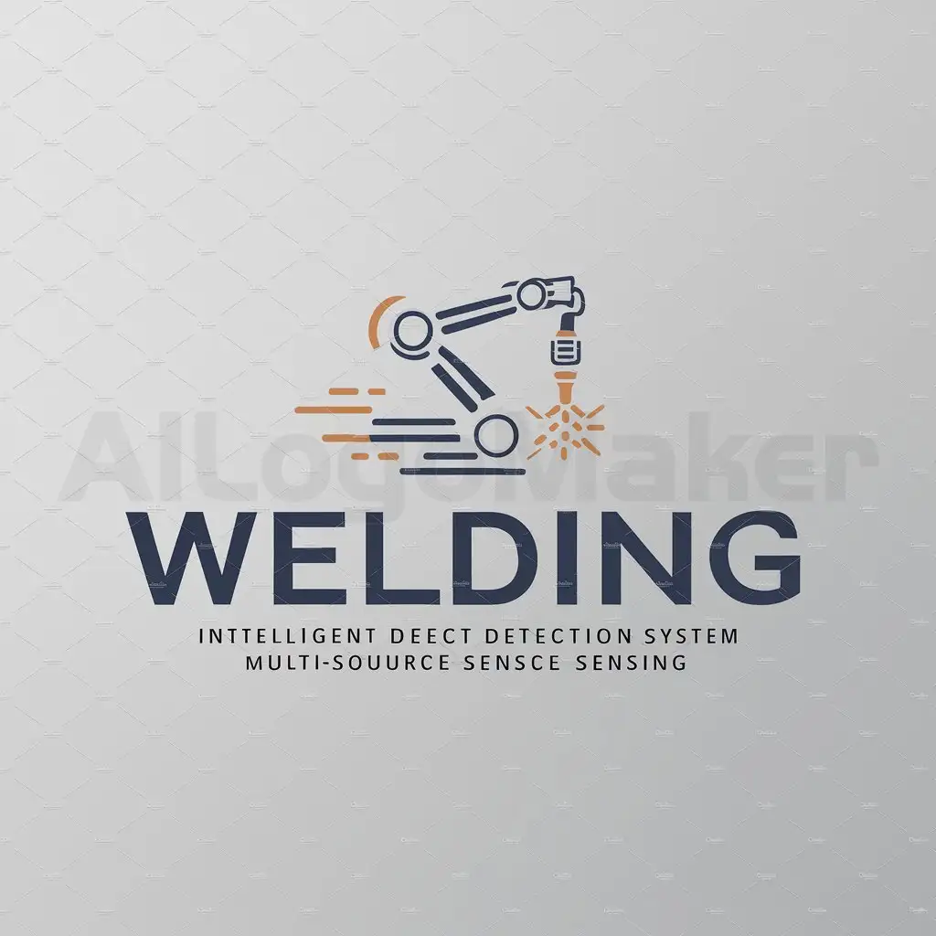 a logo design,with the text "welding", main symbol:research on an intelligent defect detection system for welding based on multi-source sensing,Moderate,be used in Technology industry,clear background