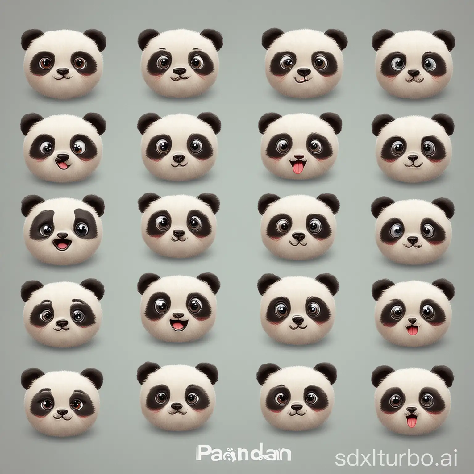 Panda emoji pack with captions