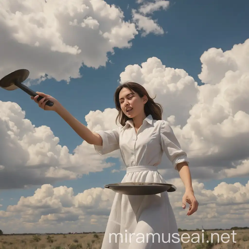 Woman Using Metata to Scoop Clouds