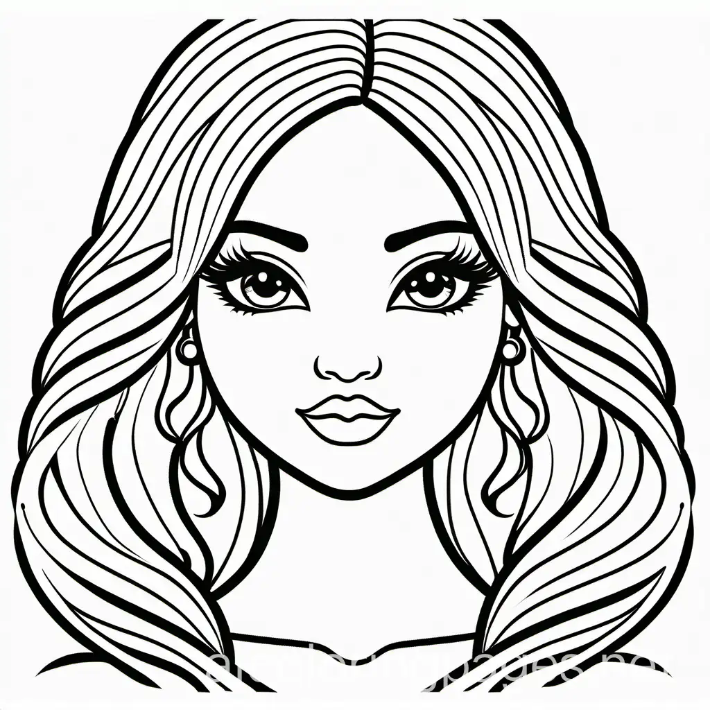 Hot girl, Coloring Page, black and white, line art, white background, Simplicity, Ample White Space. The background of the coloring page is plain white to make it easy for young children to color within the lines. The outlines of all the subjects are easy to distinguish, making it simple for kids to color without too much difficulty