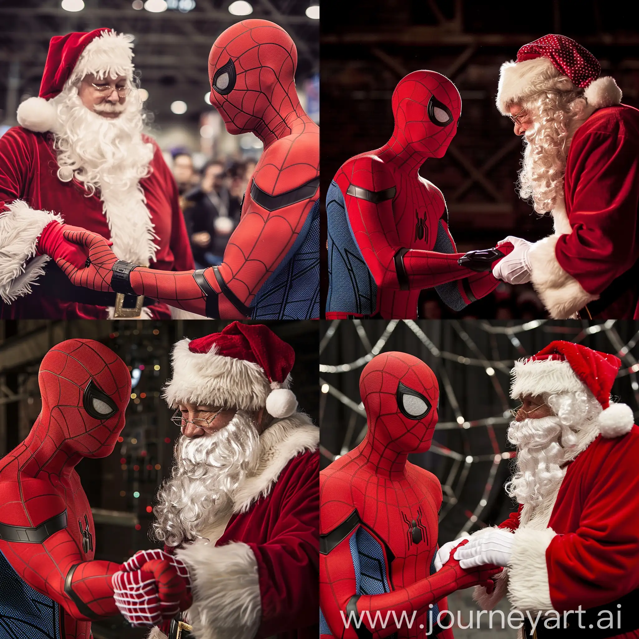 Spiderman-and-Santa-Claus-Shake-Hands-Festive-Superhero-Encounter