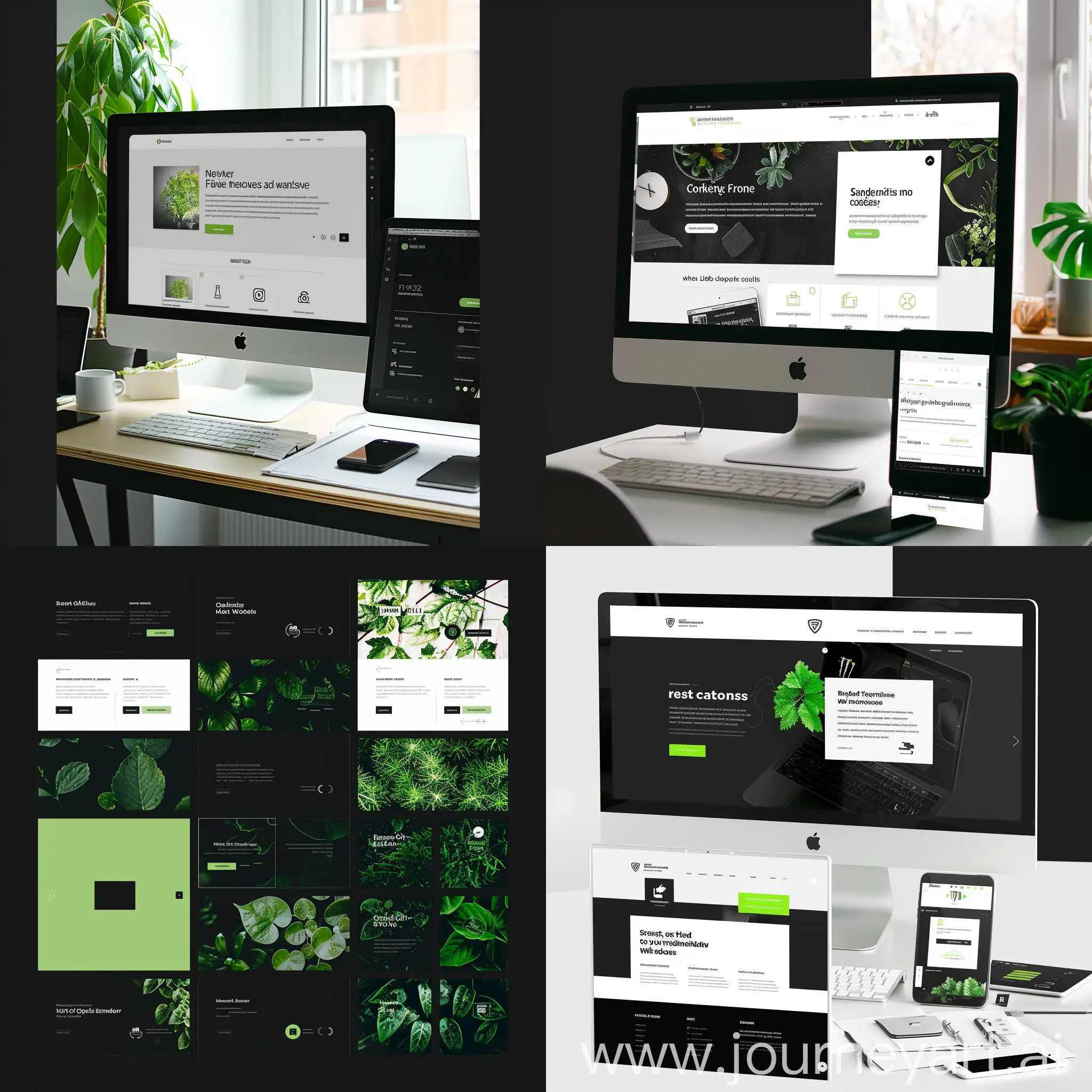 Finalize the website design shown in the picture. Make it more modern by using black, white and green colors
