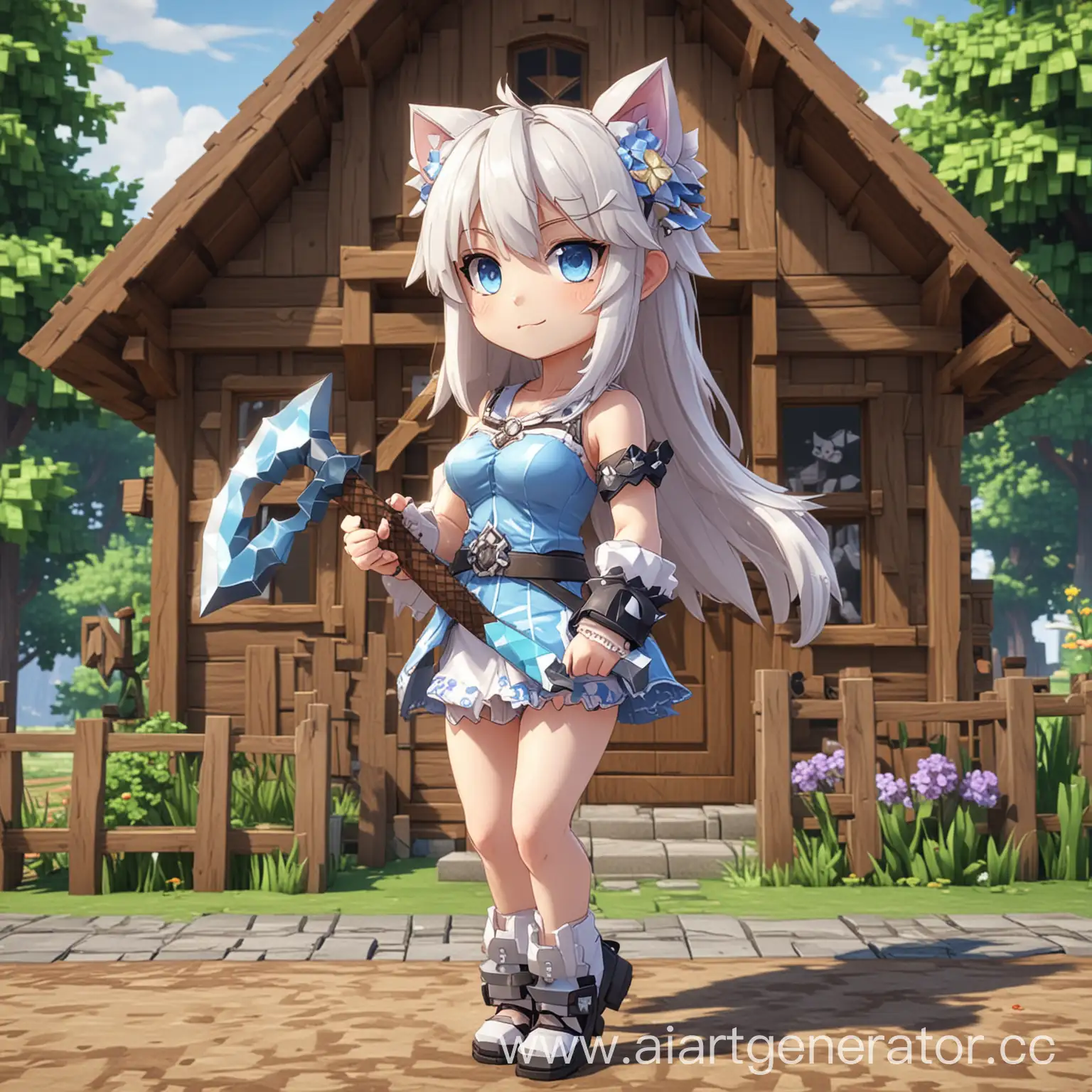 Minecraft-Anime-Crossover-Vanilla-from-Nekopara-with-Diamond-Pickaxe