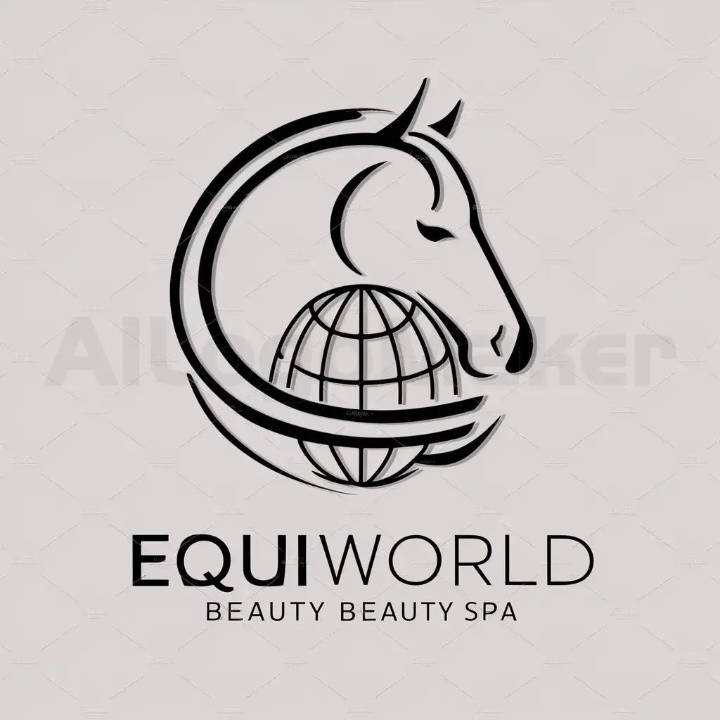 a logo design,with the text "equiworld", main symbol:horse head by one stroke with a globe,Moderate,be used in Beauty Spa industry,clear background