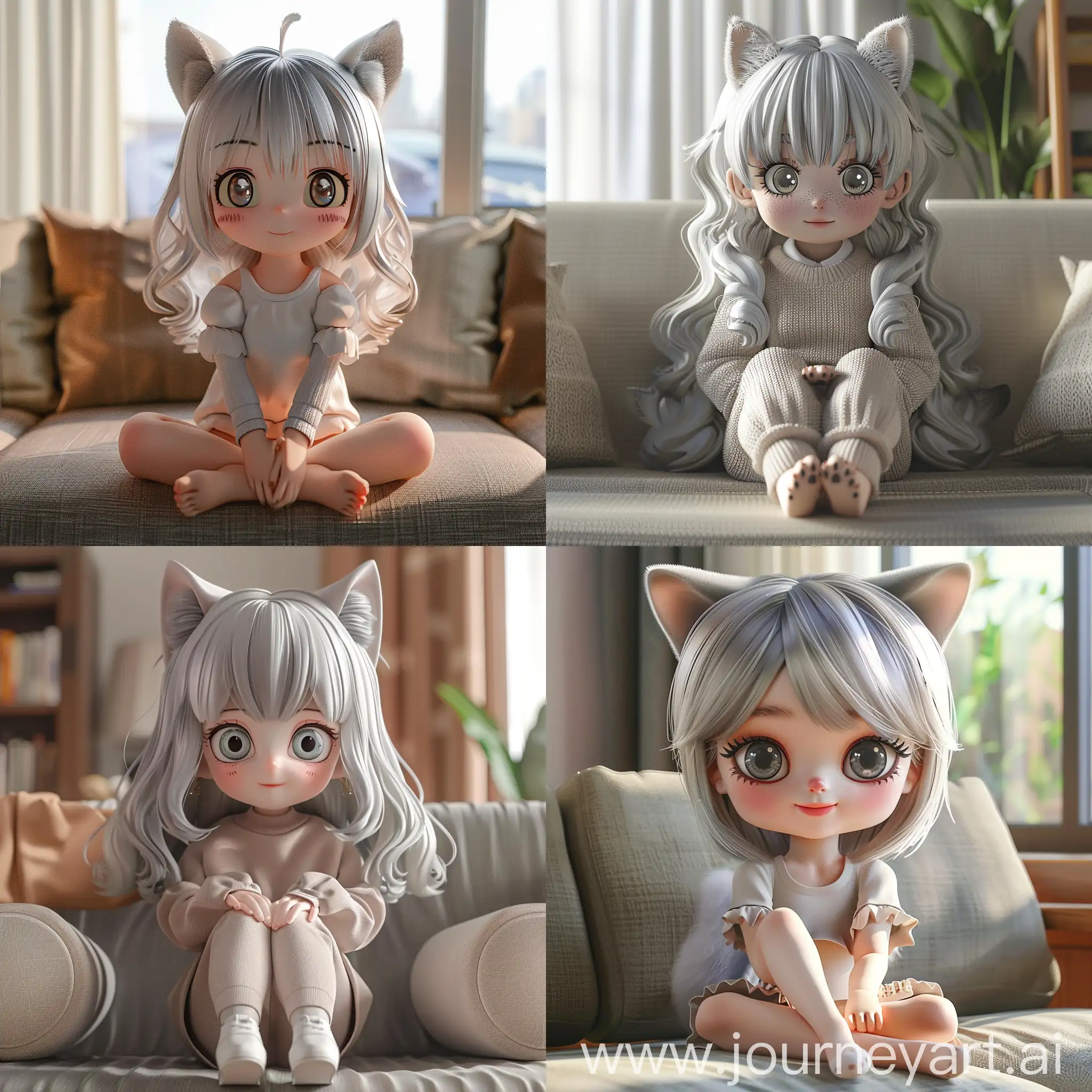 SilverHaired-CatEared-Girl-Sitting-on-Sofa-Super-Clear-and-Cute-Rendering