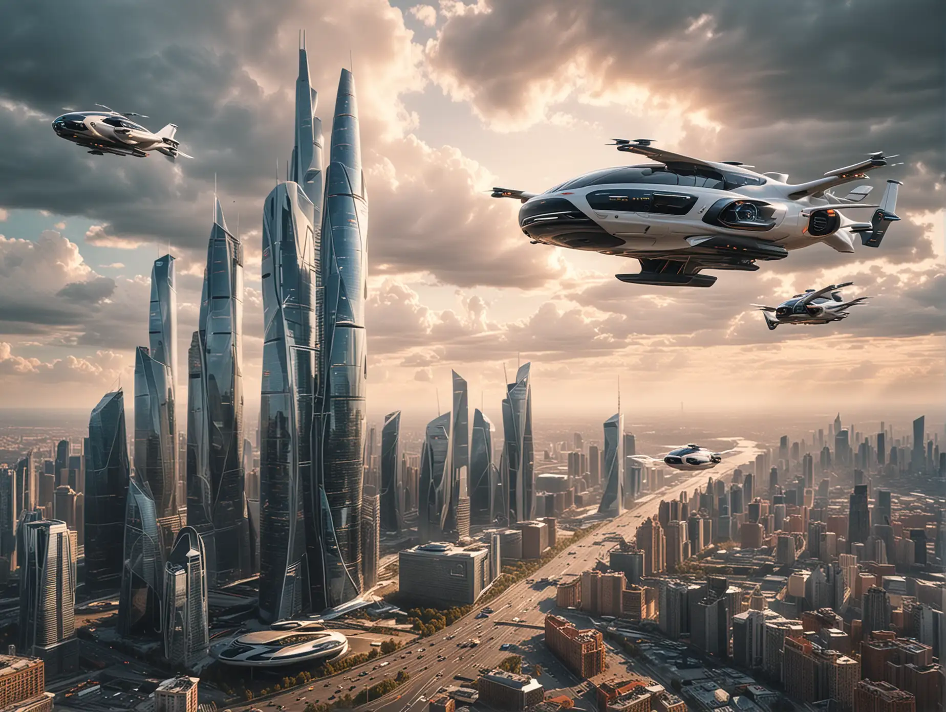 Future-Cityscape-with-Flying-Taxis-and-Skyscrapers