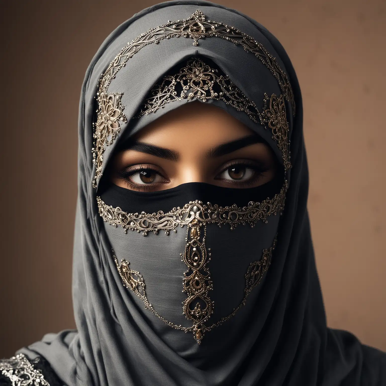 Traditional Arabic Woman in Niqab Gazing Ahead