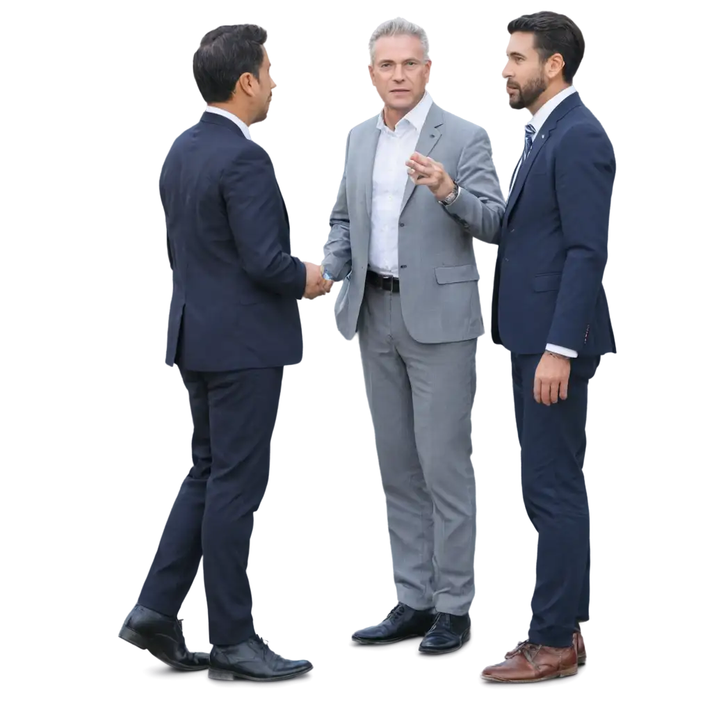 three business men talking while standing