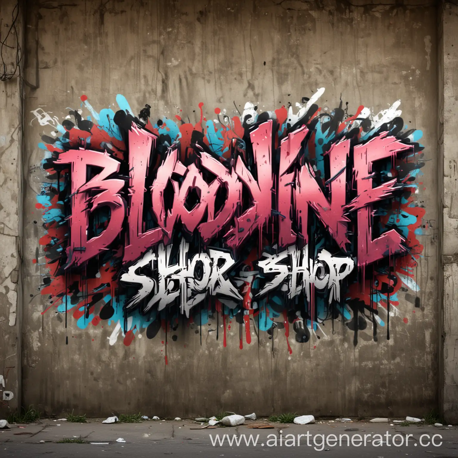 "Фон в формате PNG и на нем надпись bloodline shop, выполненная в стиле граффити и хип-хопа"