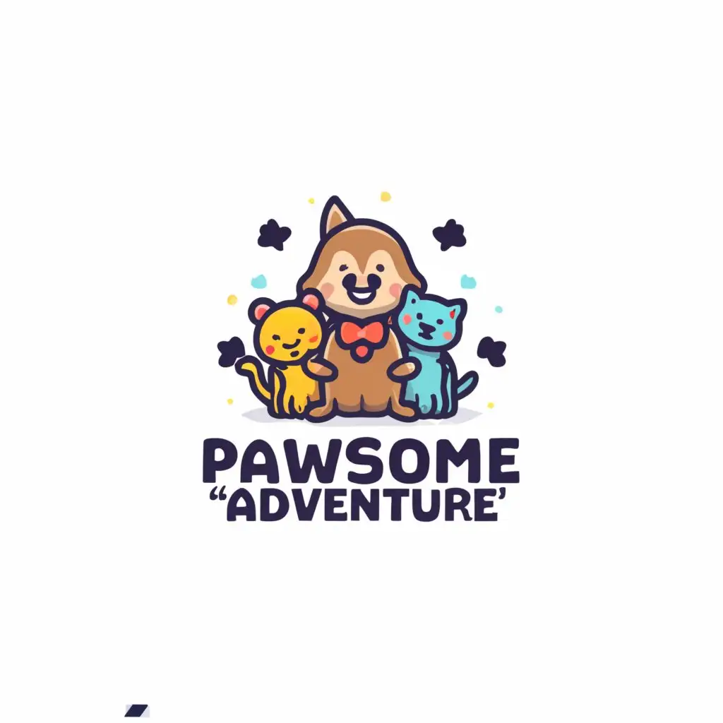 a logo design,with the text "Pawsome Adventure ภารกิจช่วยเจ้าสี่ขา", main symbol:Dogs, Cats, Kids,Moderate,be used in Education industry,clear background