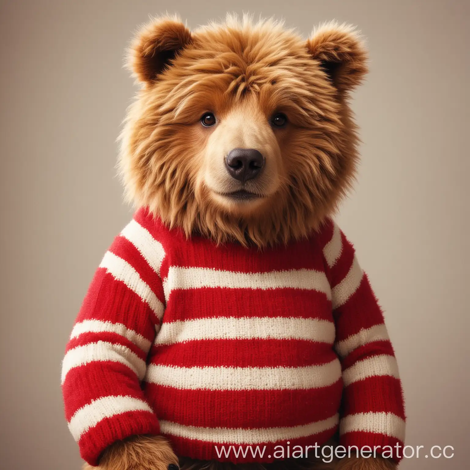 Adorable-Brown-Bear-Wearing-Red-Striped-Sweater-Enjoying-Honey