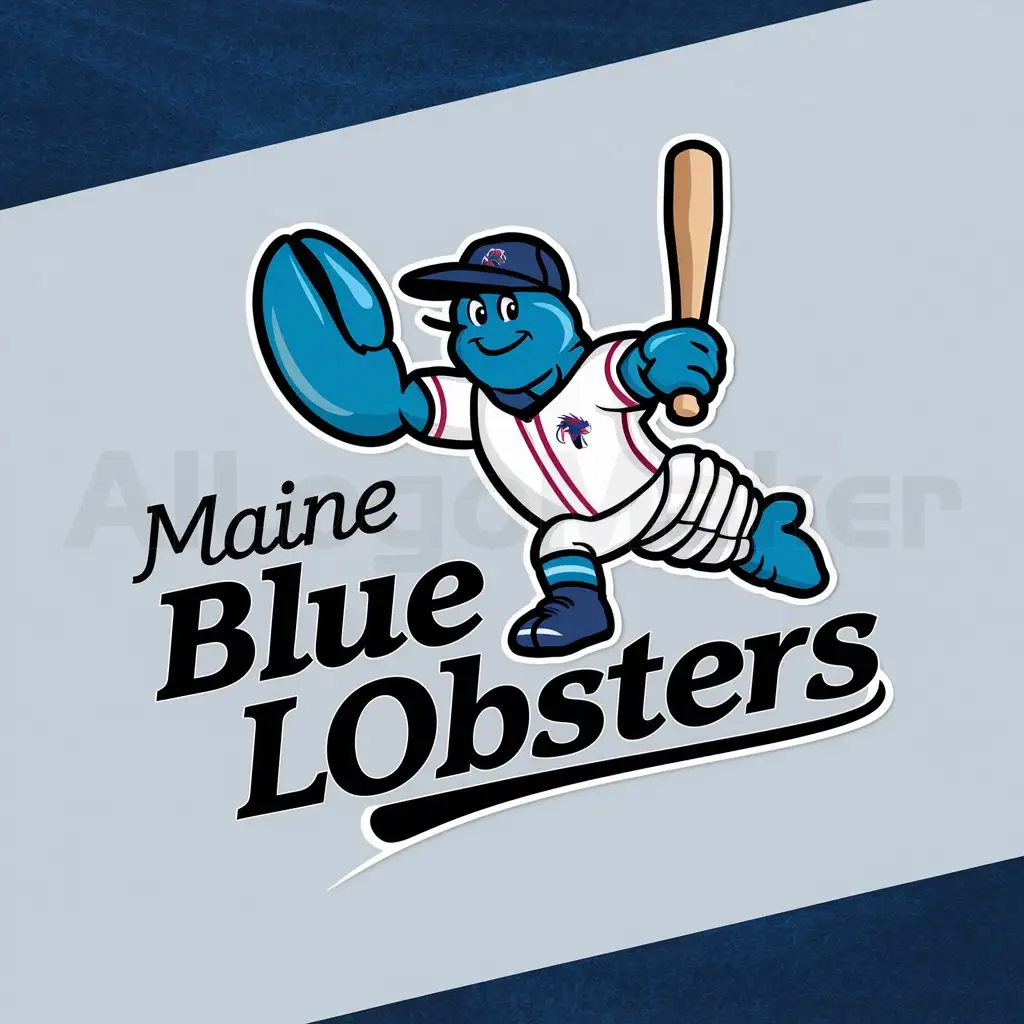 a logo design,with the text "Maine Blue Lobsters", main symbol:cartoon Blue lobster playing baseball,complex,clear background