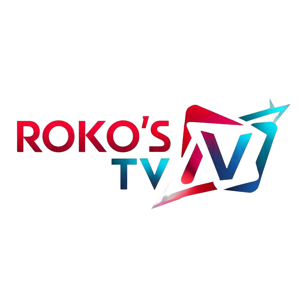 a logo design,with the text "Roko's TV", main symbol:TV experiance, red and blue but liek does neon red and blue,Moderate,be used in Technology industry,clear background