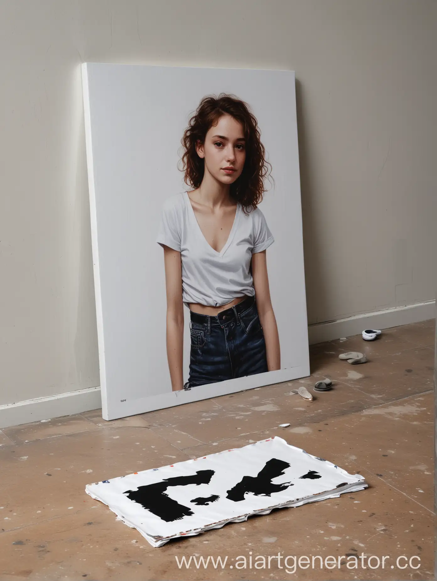 A portrait on canvas measuring 50x70 cm stands on the floor next to the ps5