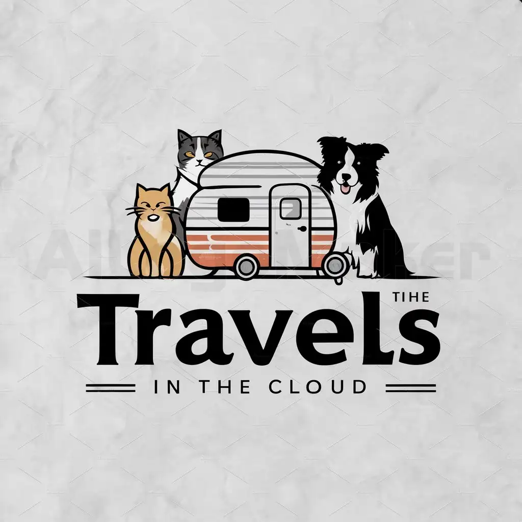 a logo design,with the text "Travels in the Cloud", main symbol:Travel, Scottish fold cat, Persian cat, border collie dog, camper,Moderate,be used in Travel industry,clear background
