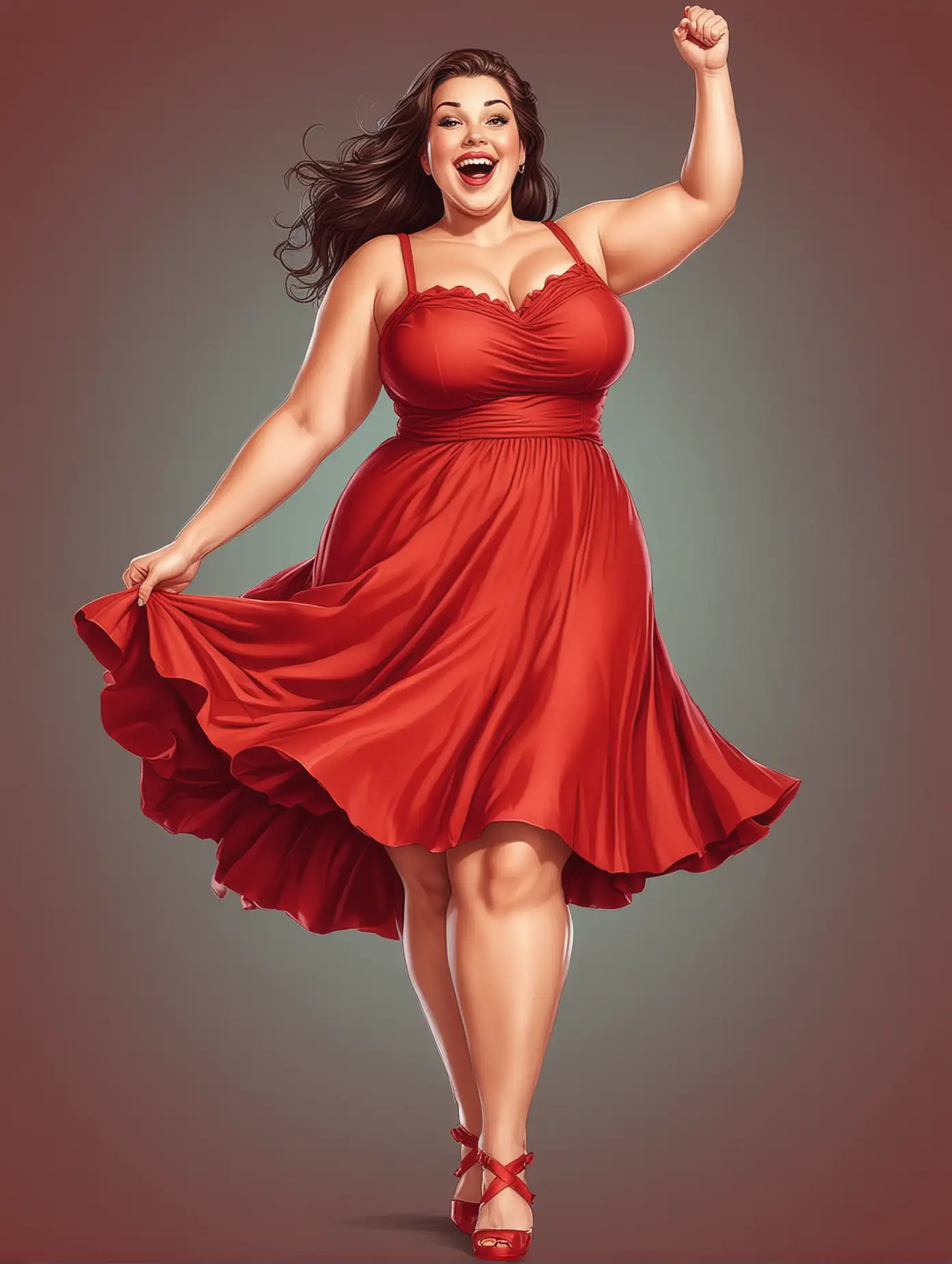 Happy Super Size Woman in Red Dress