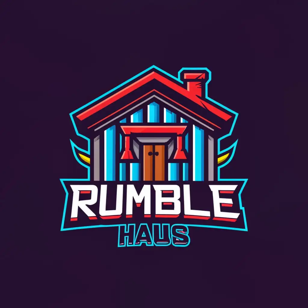 a logo design,with the text "rumble.haus", main symbol:The LOGO NAME inside of a red/blue themed house. Think TEAM FORTRESS 2.,Moderate,be used in Gaming industry,clear background