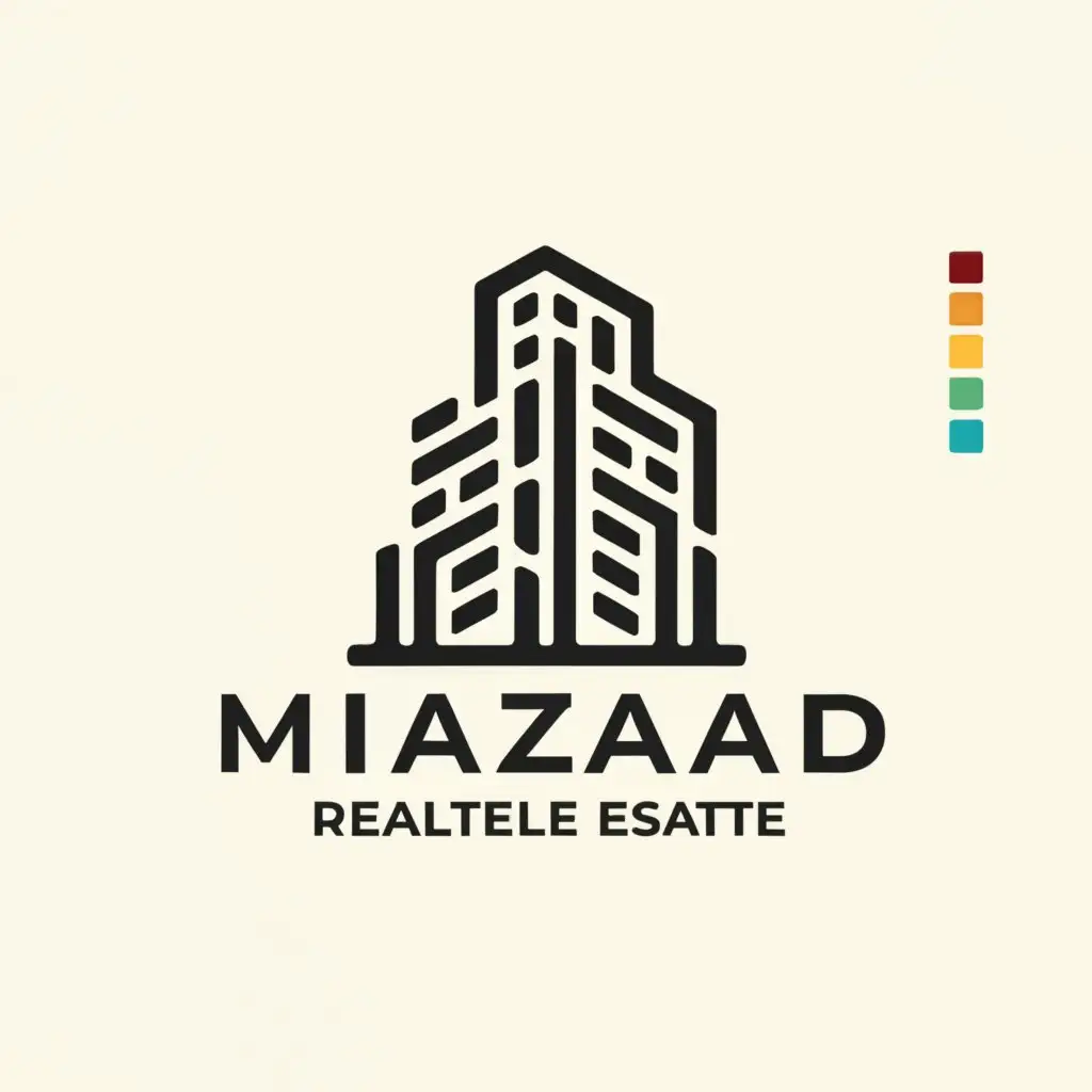 a logo design,with the text "mazad", main symbol:line building,Minimalistic,be used in Real Estate industry,clear background