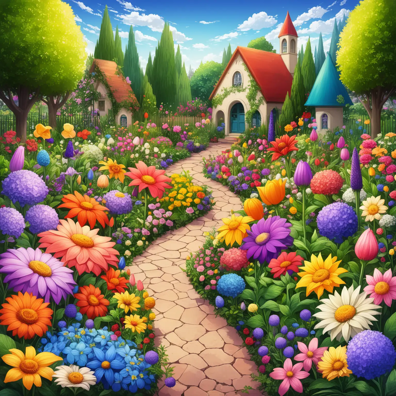 A colorful garden with various flowers of different shapes and sizes, each representing uniqueness.