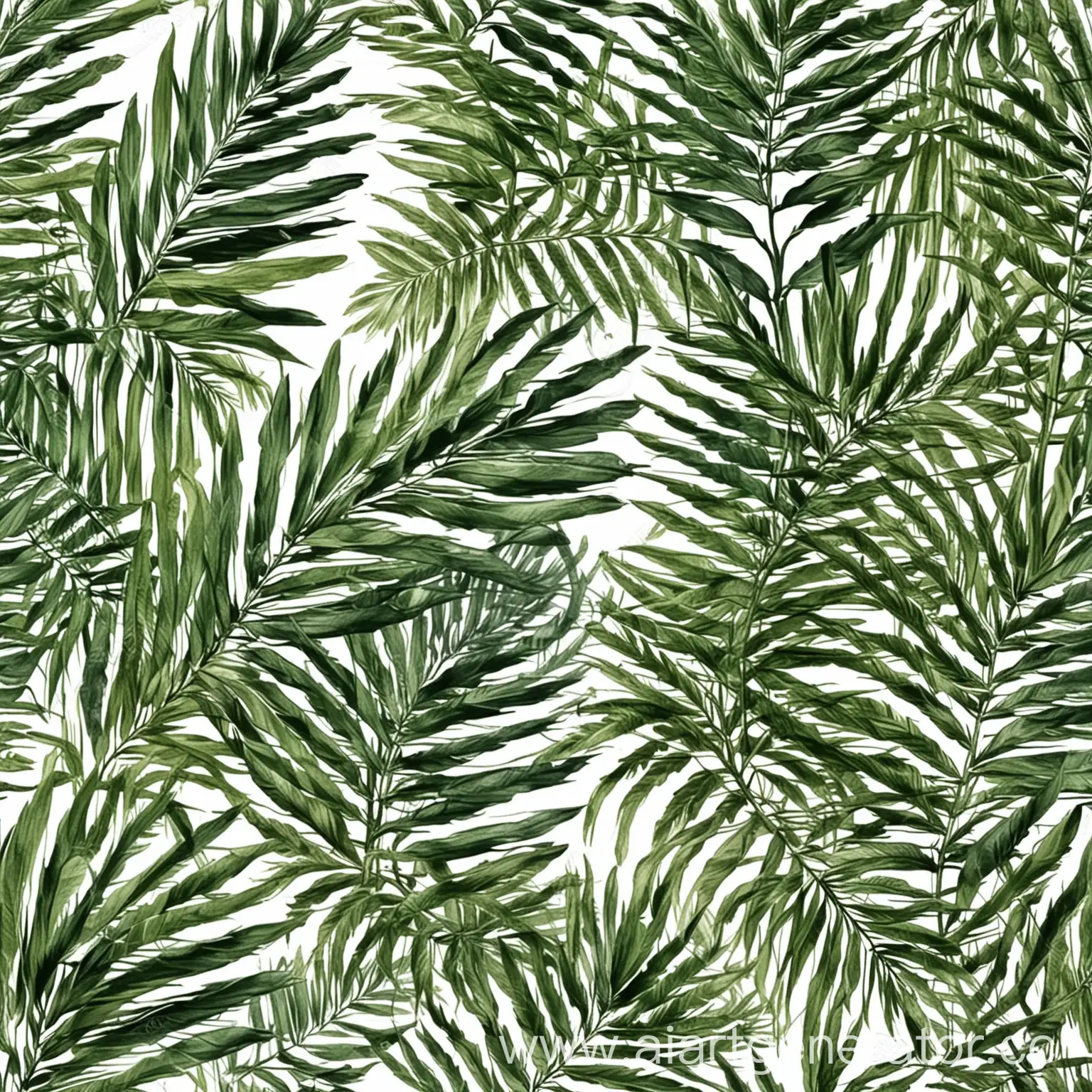 Green-Palm-Leaves-Pattern-Drawing-on-White-Background