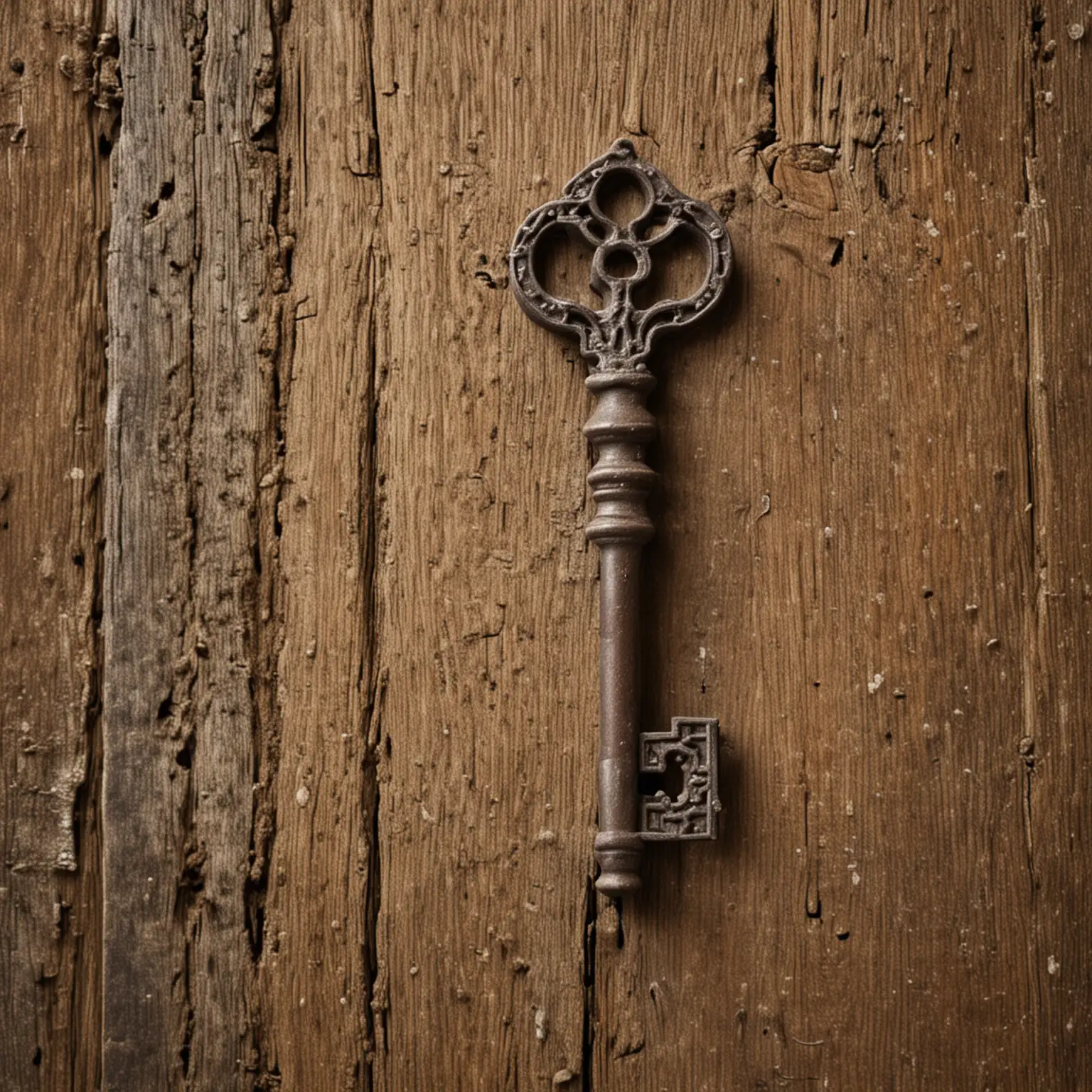 Ancient Medieval Key with Ornate Design and Rustic Patina