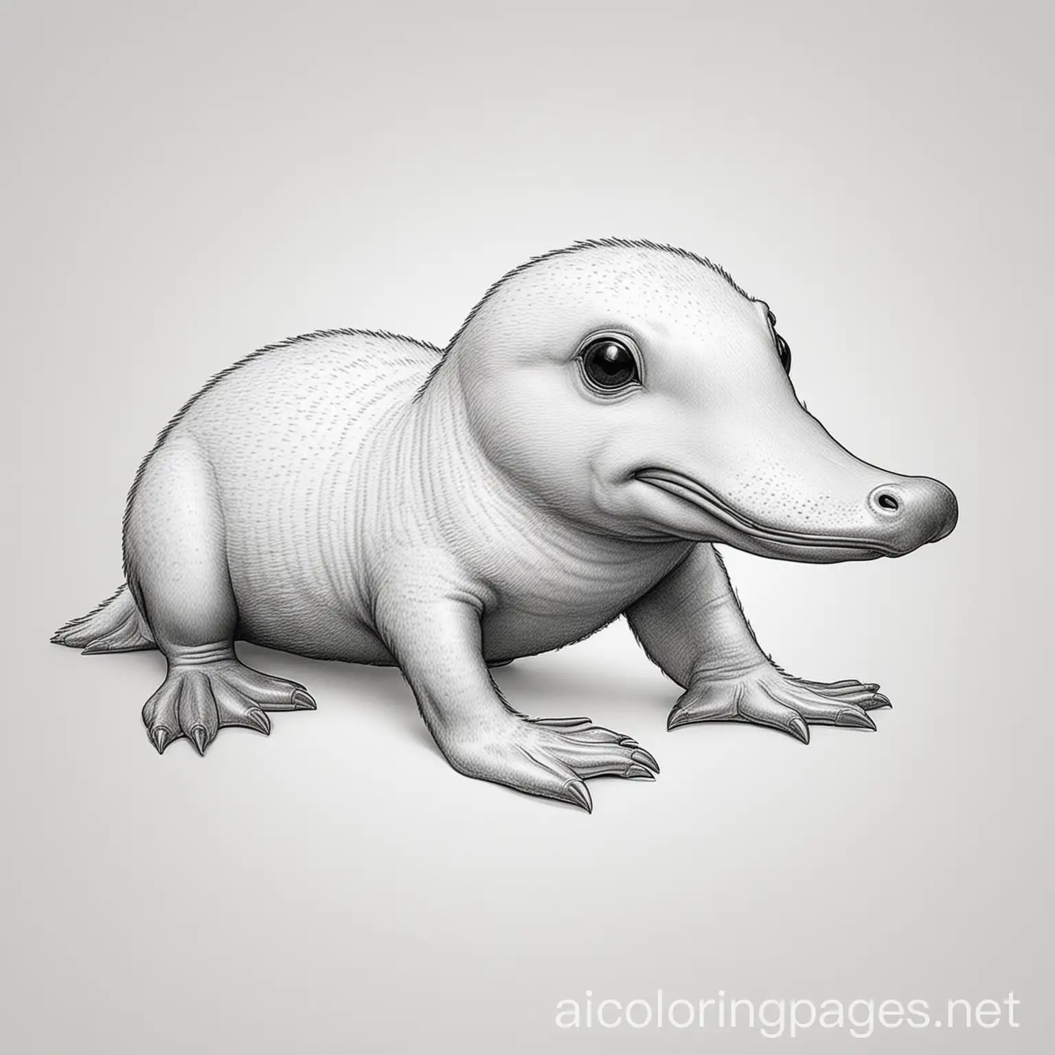 Adorable platypus with a beak, Coloring Page, black and white, line art, white background, Simplicity, Ample White Space. The background of the coloring page is plain white to make it easy for young children to color within the lines. The outlines of all the subjects are easy to distinguish, making it simple for kids to color without too much difficulty